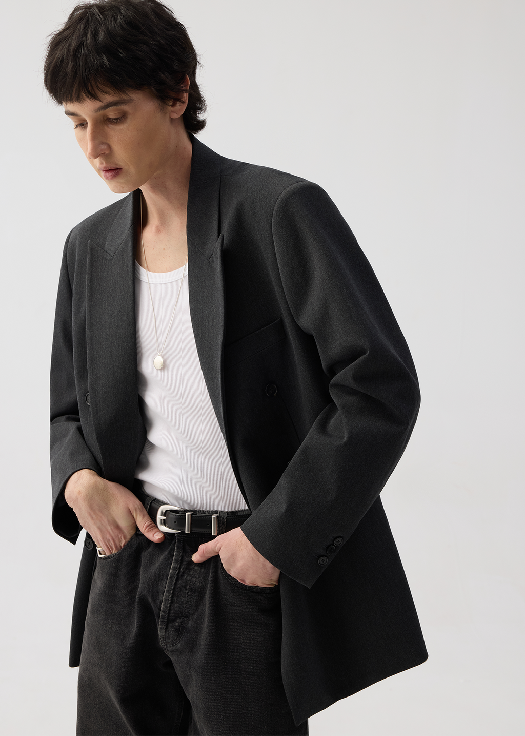 Notch Lapel Suit Blazer Gray