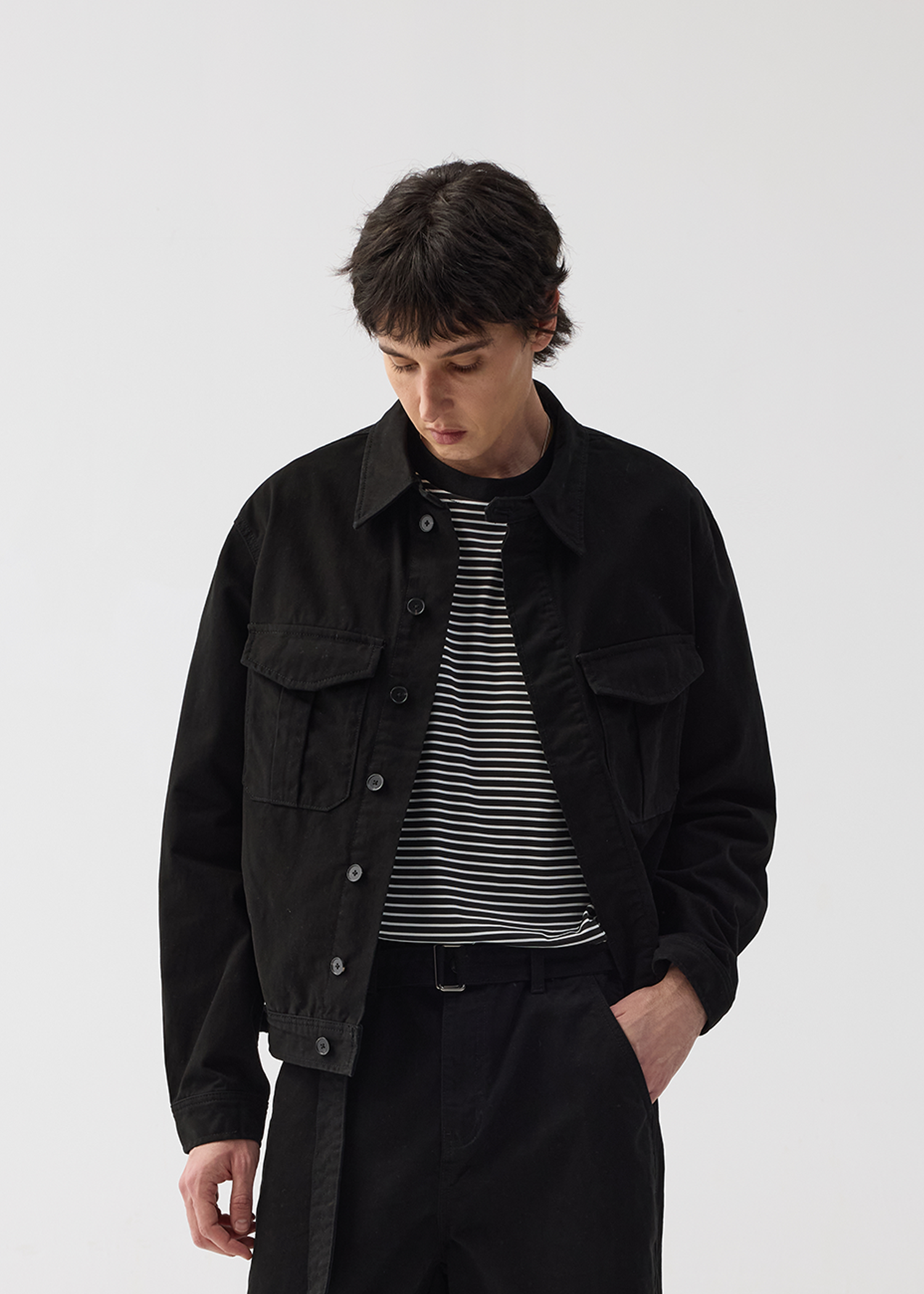 Twill washed denim jacket Black