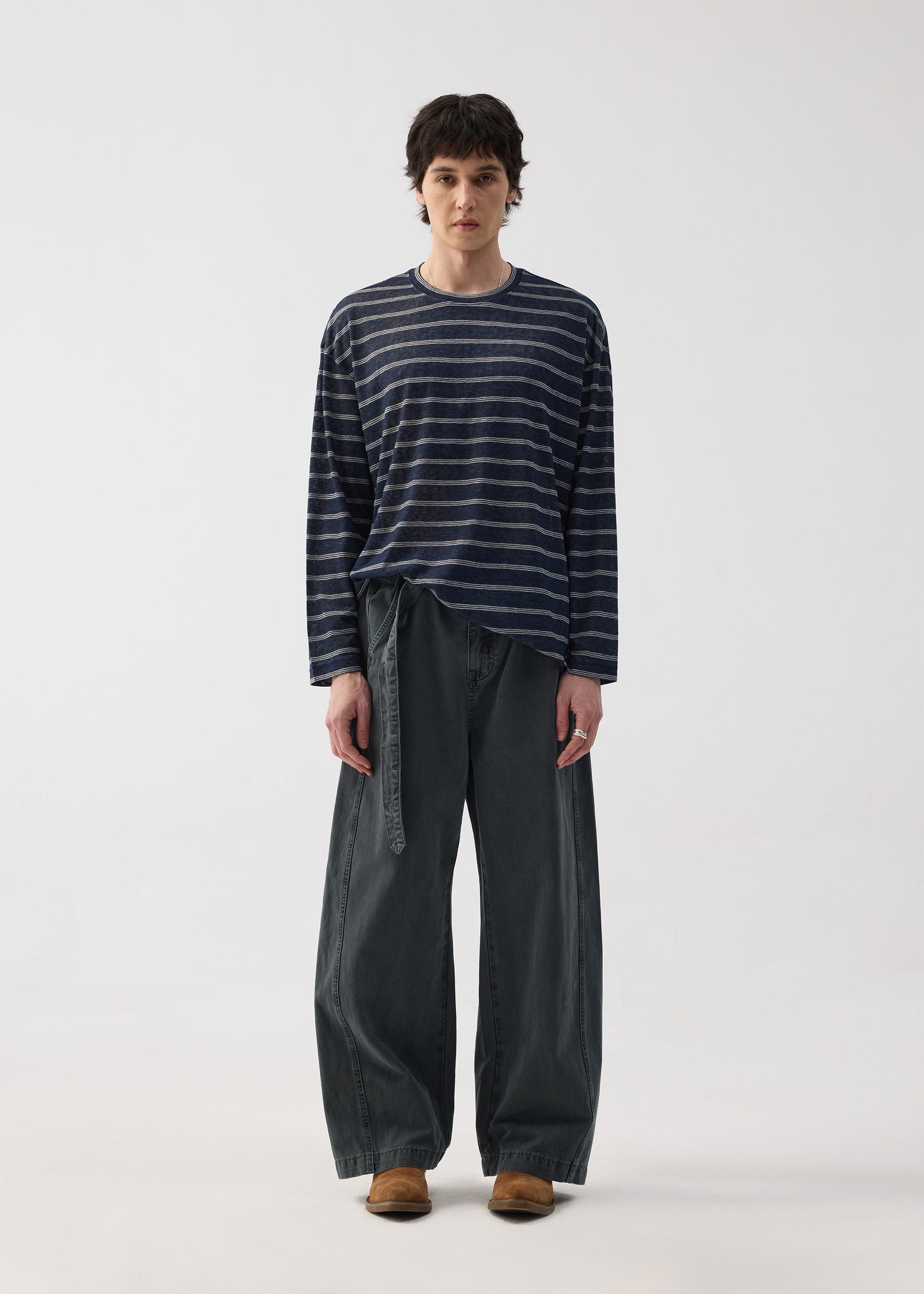 Basic Long-Sleeve Striped T-Shirt Blue
