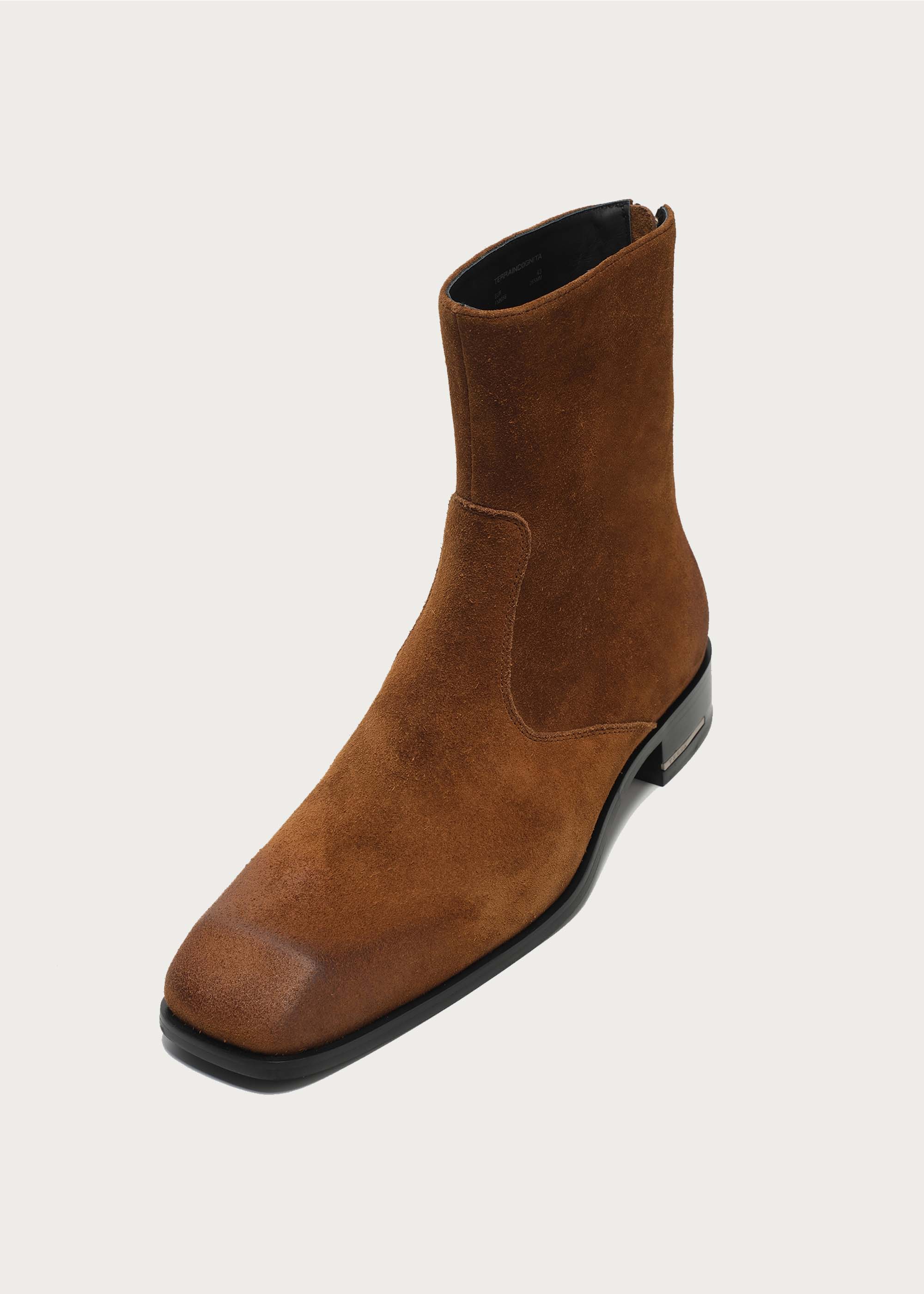 Beveled Square-toe Cowhide Ankle boots Brown