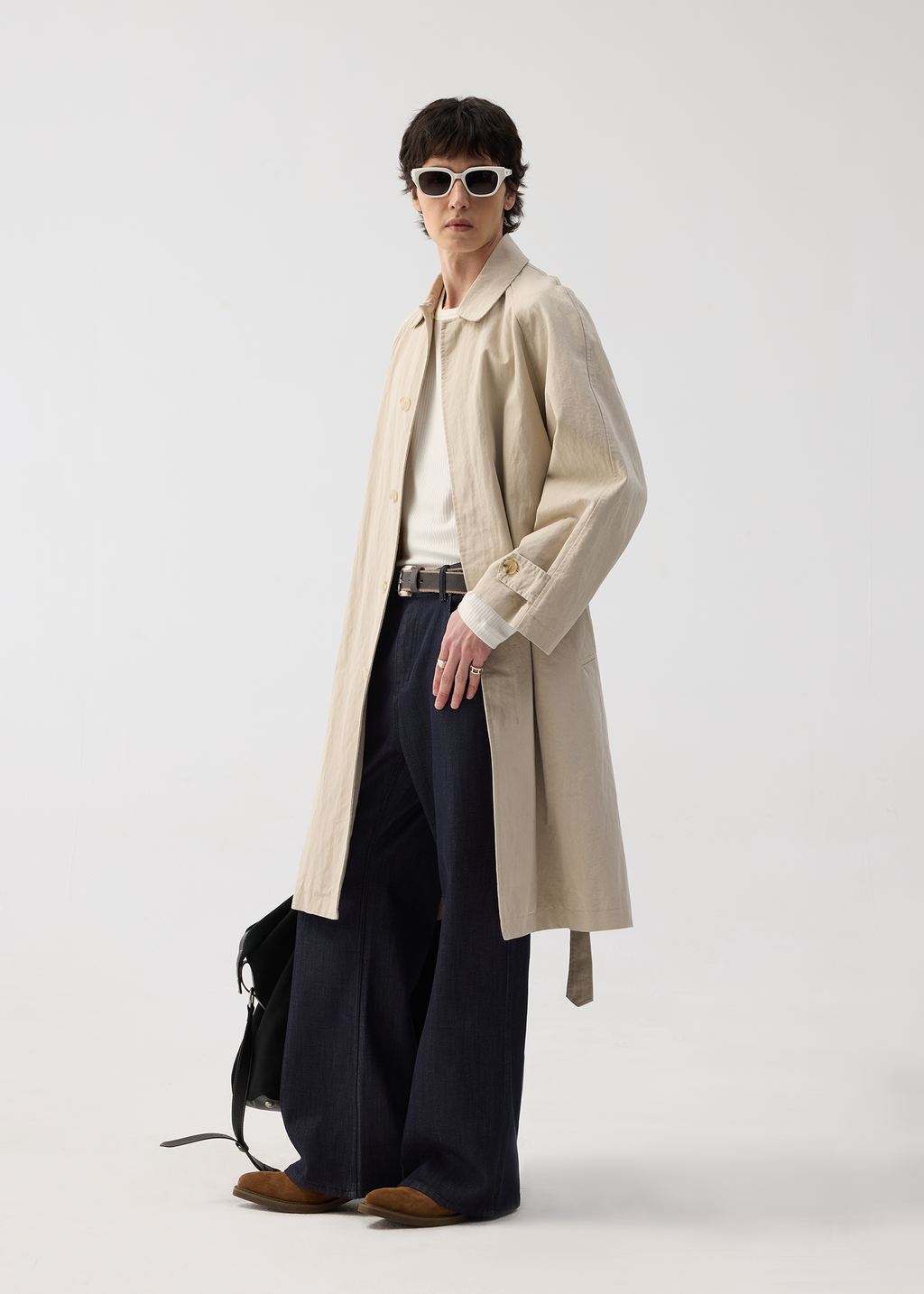 Long Lapel Trench Coat Khaki