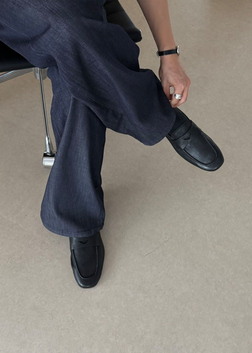 Dune Camel Leather Loafers Black