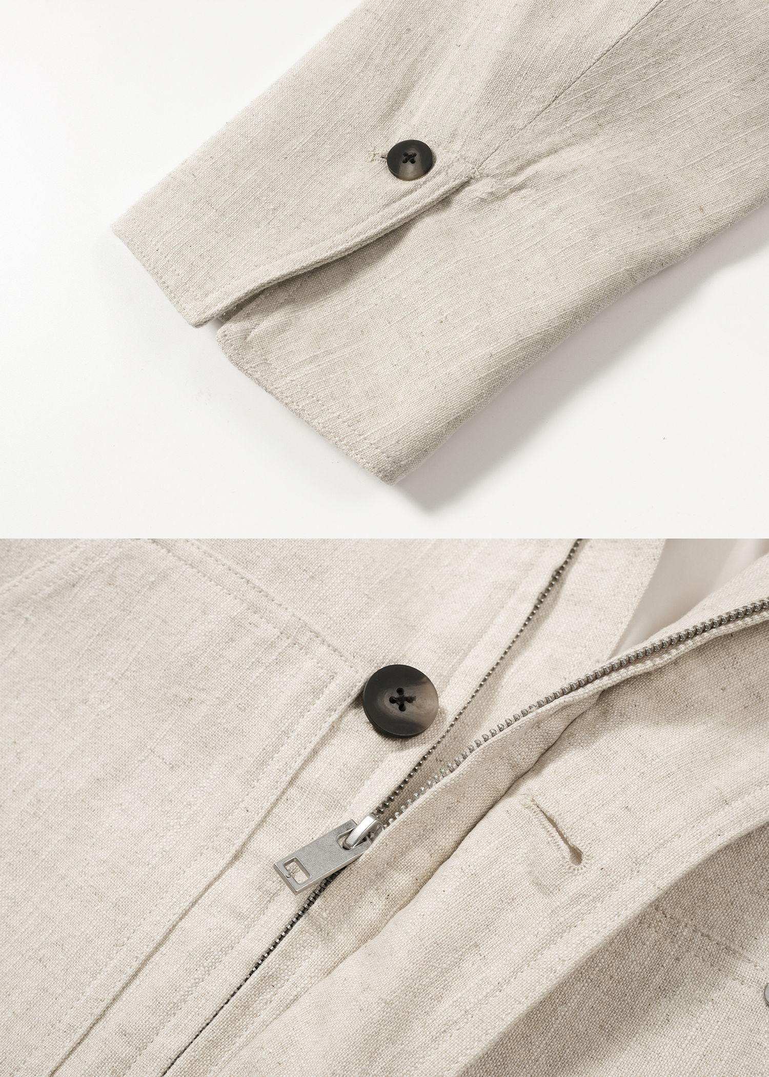 Linen Jacket with Spliced Leather Collar