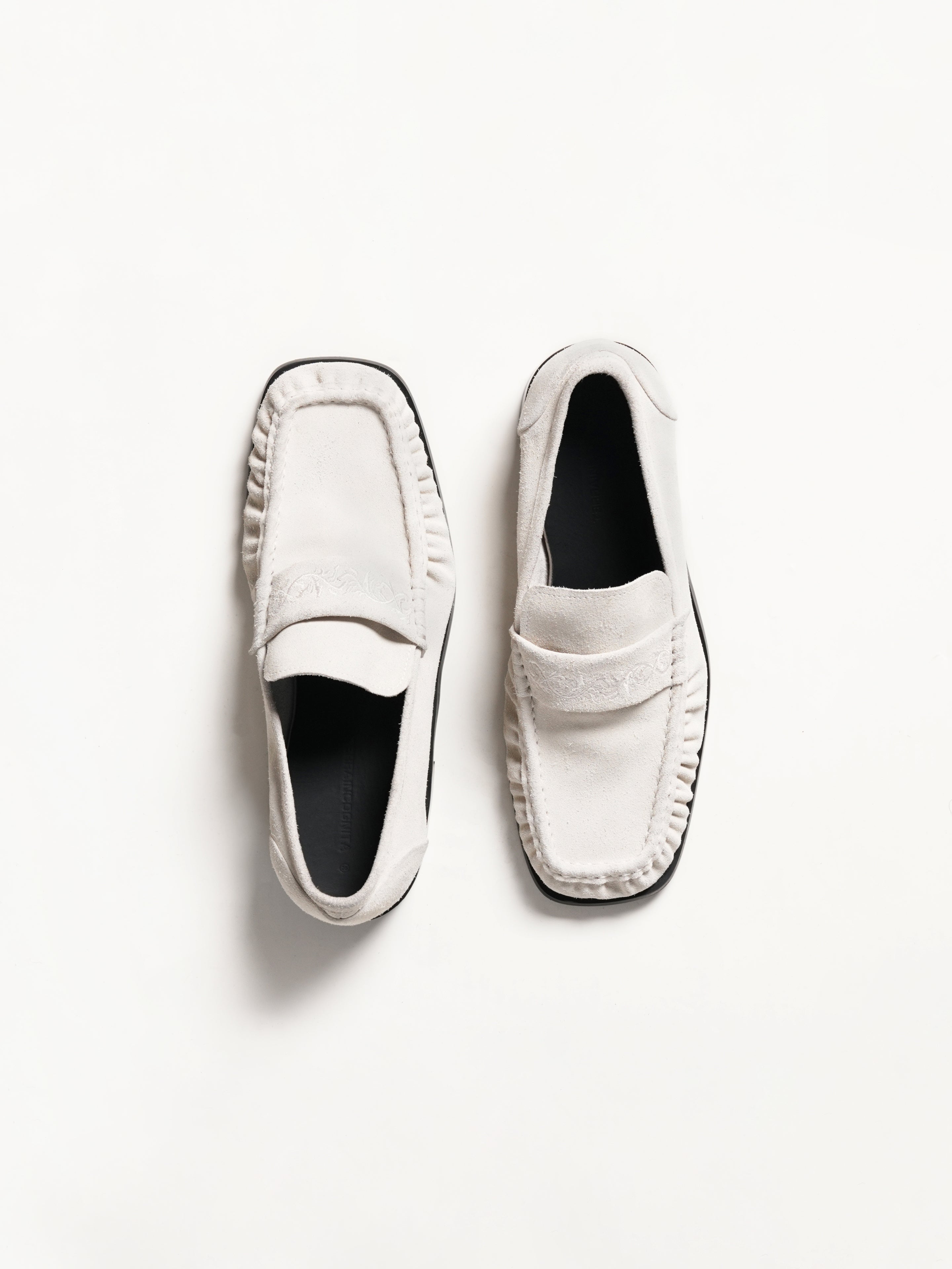 Vine Square-Toe Engraved Leather Loafers White