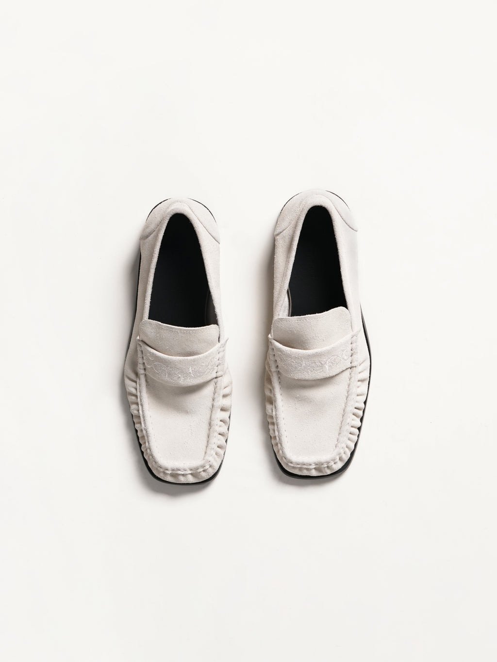 Vine Square-Toe Engraved Leather Loafers White