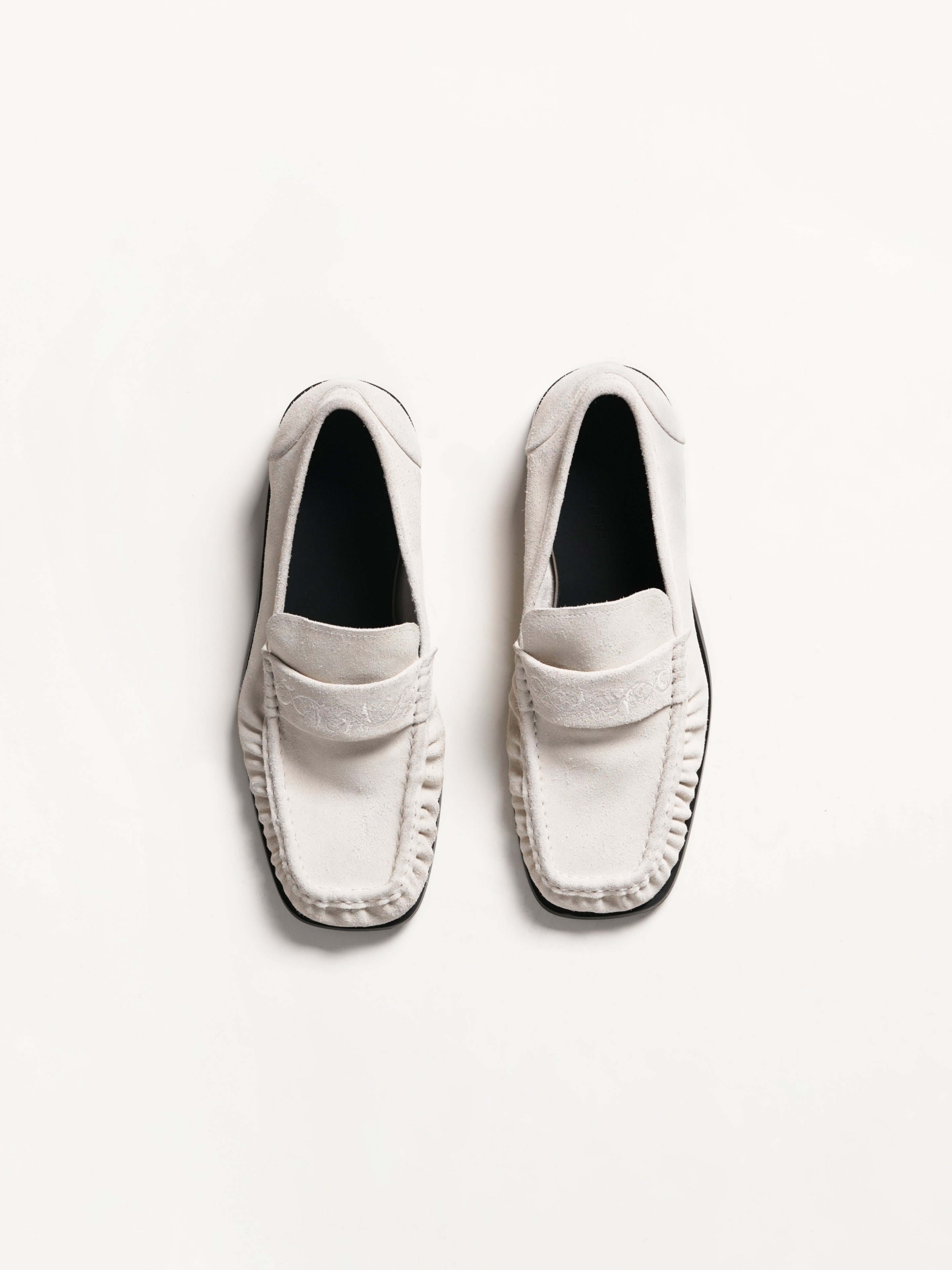 Vine Square-Toe Engraved Leather Loafers White