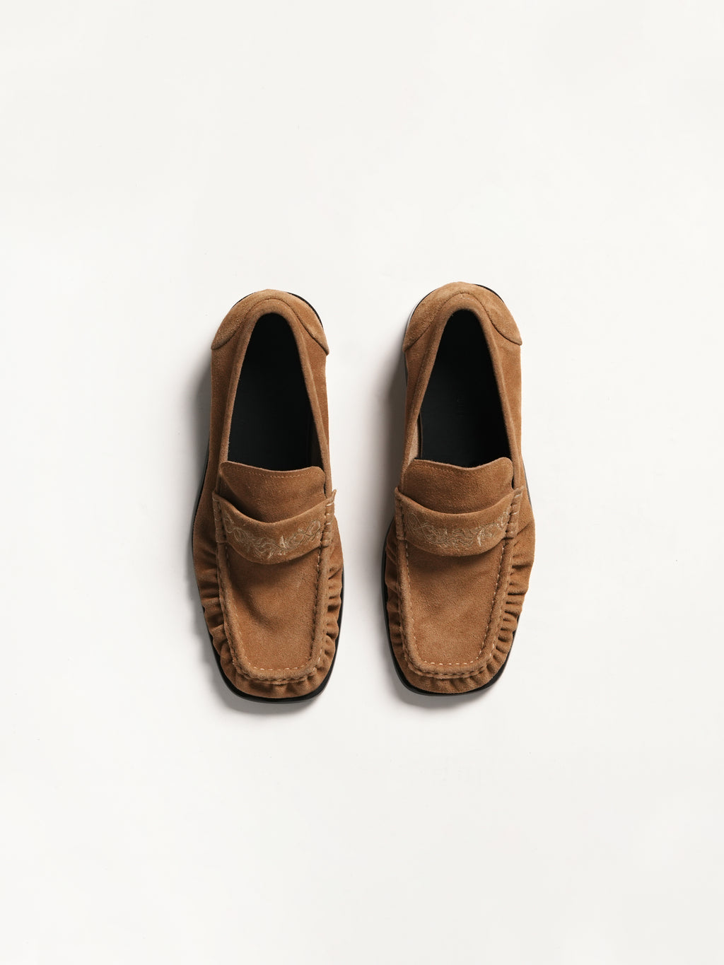 Vine Square-Toe Engraved Leather Loafers Khaki Brown