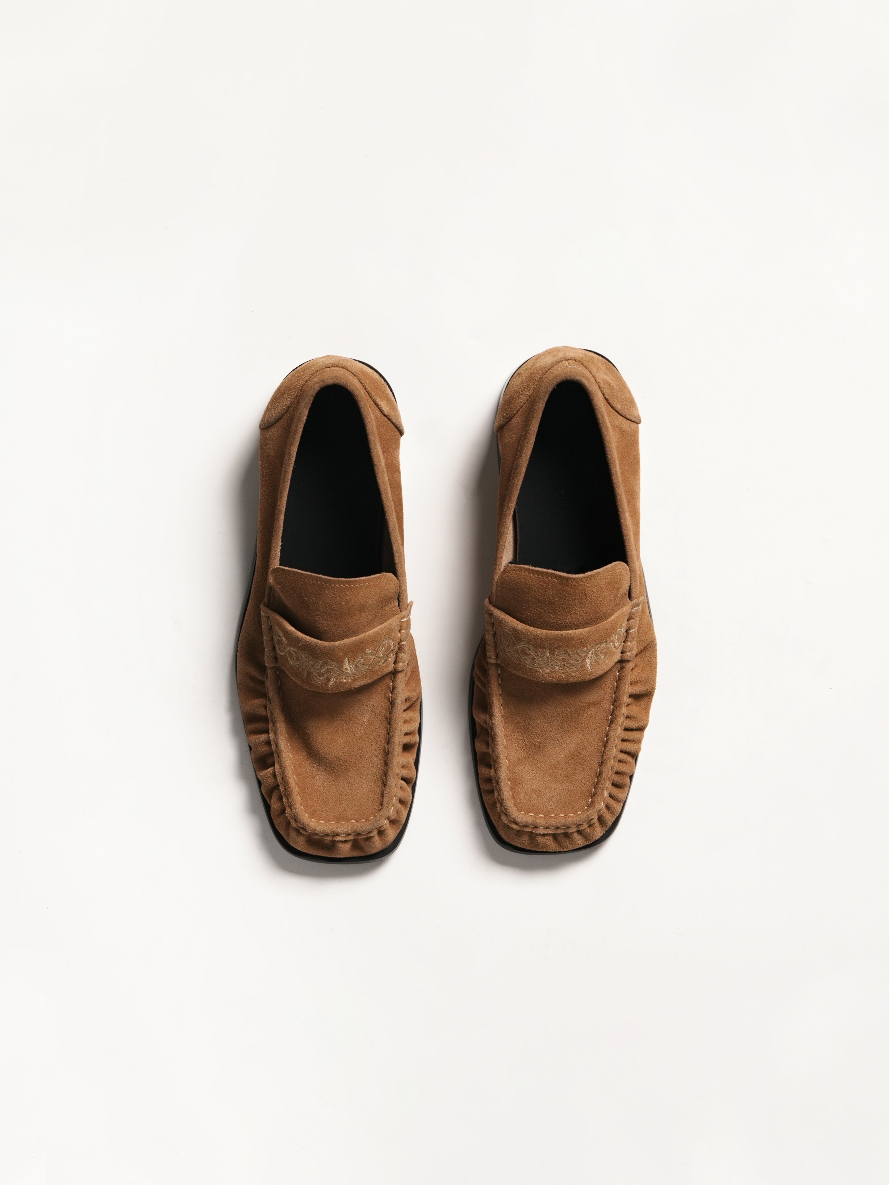 Vine Square-Toe Engraved Leather Loafers Khaki Brown