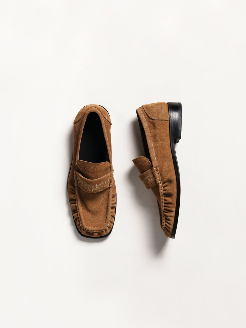 Vine Square-Toe Engraved Leather Loafers Khaki Brown