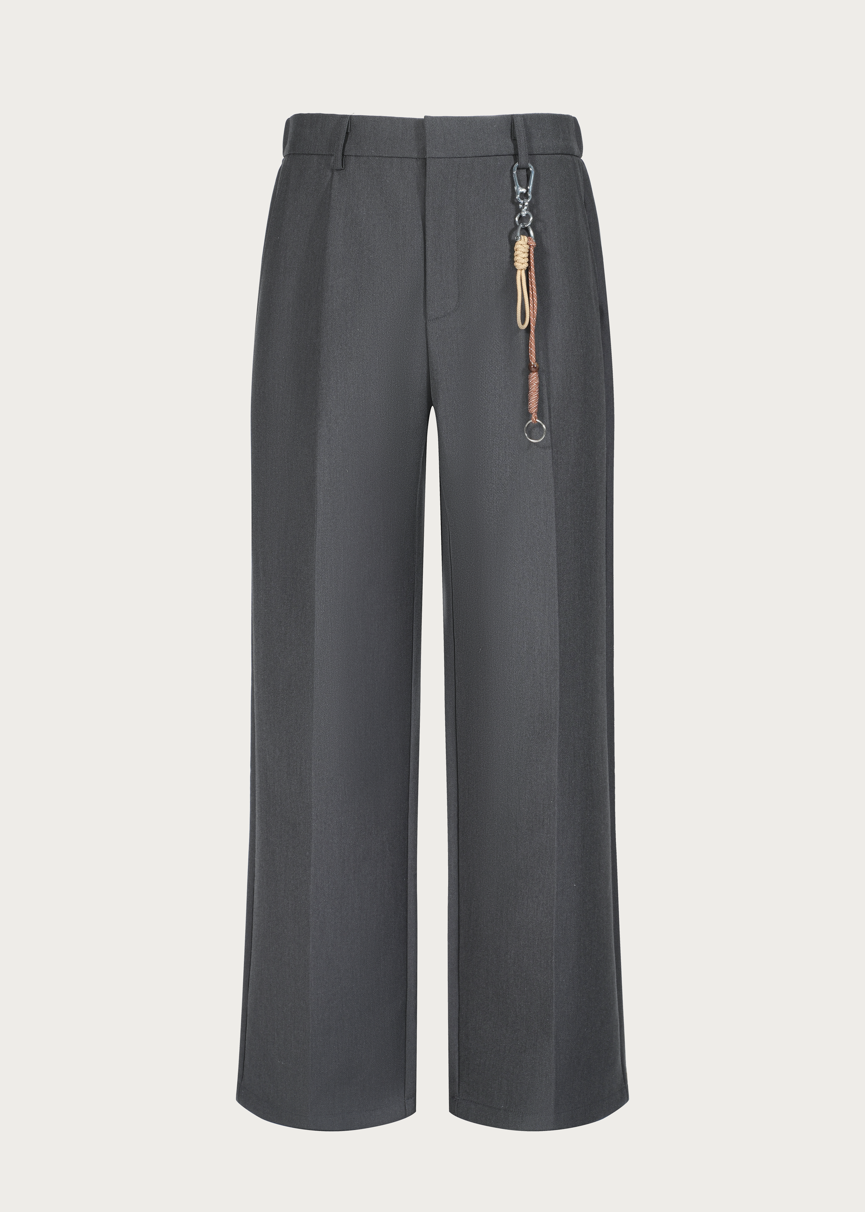 Three-Dimensional Cutting Rope-decorated Straight-leg Trousers Grey
