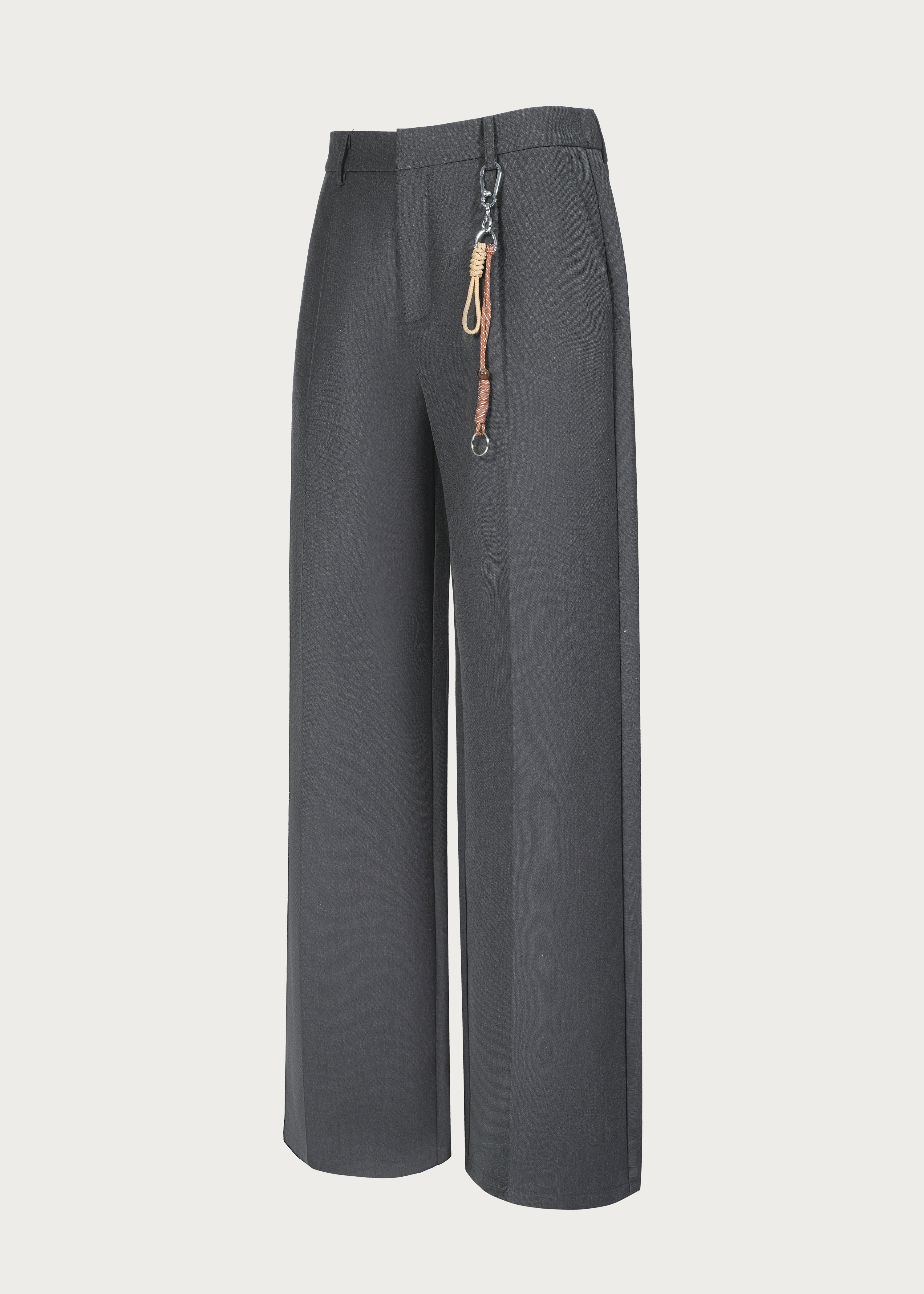 Three-Dimensional Cutting Rope-decorated Straight-leg Trousers Grey