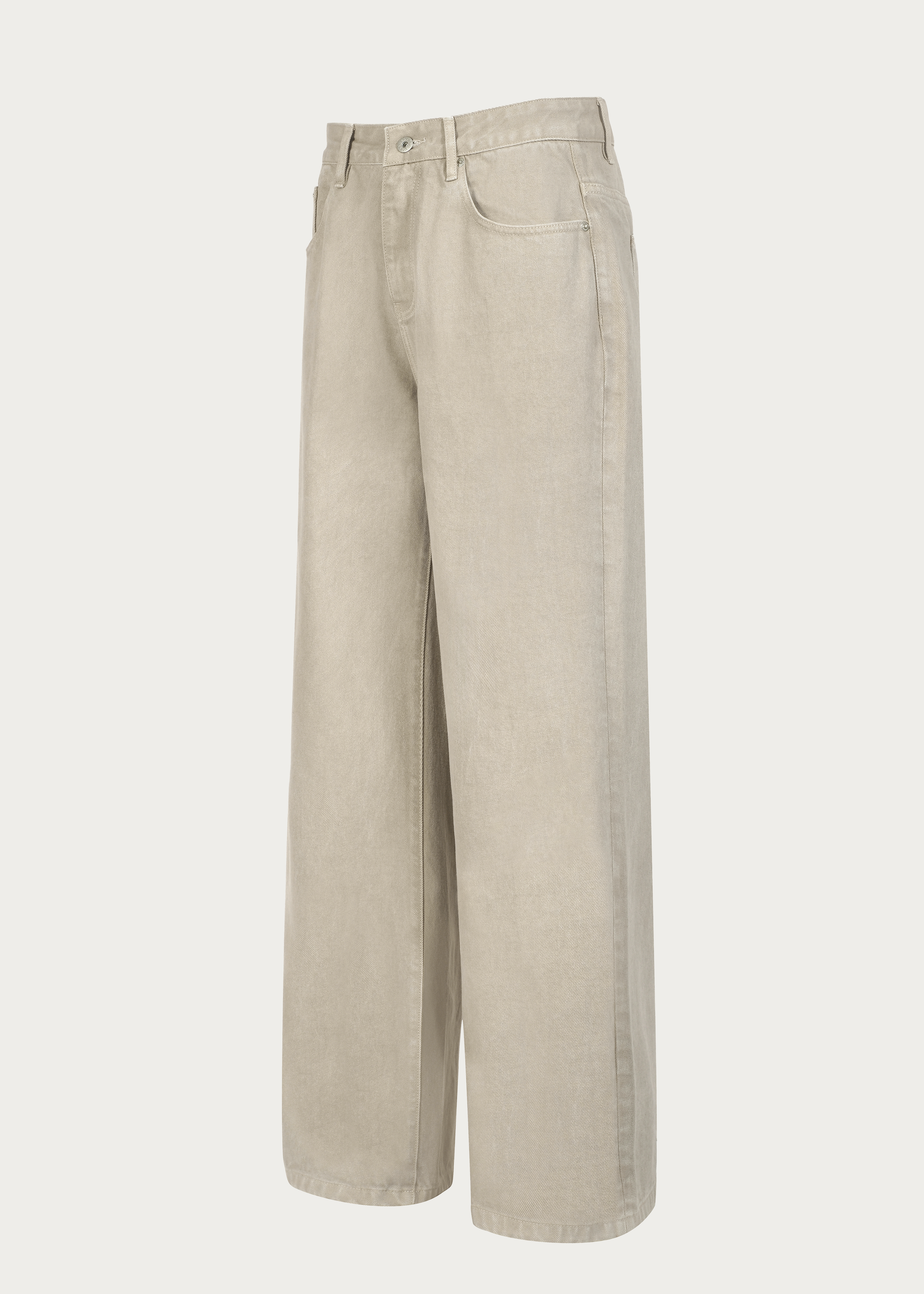 Washed Straight-Leg Pants Light Khaki
