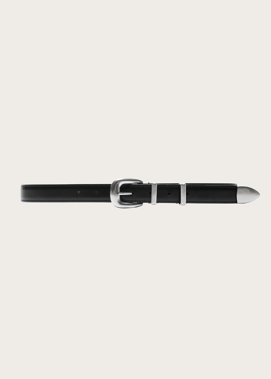 Top-Grain Cowhide Narrow Belt with Silver Buckle Black
