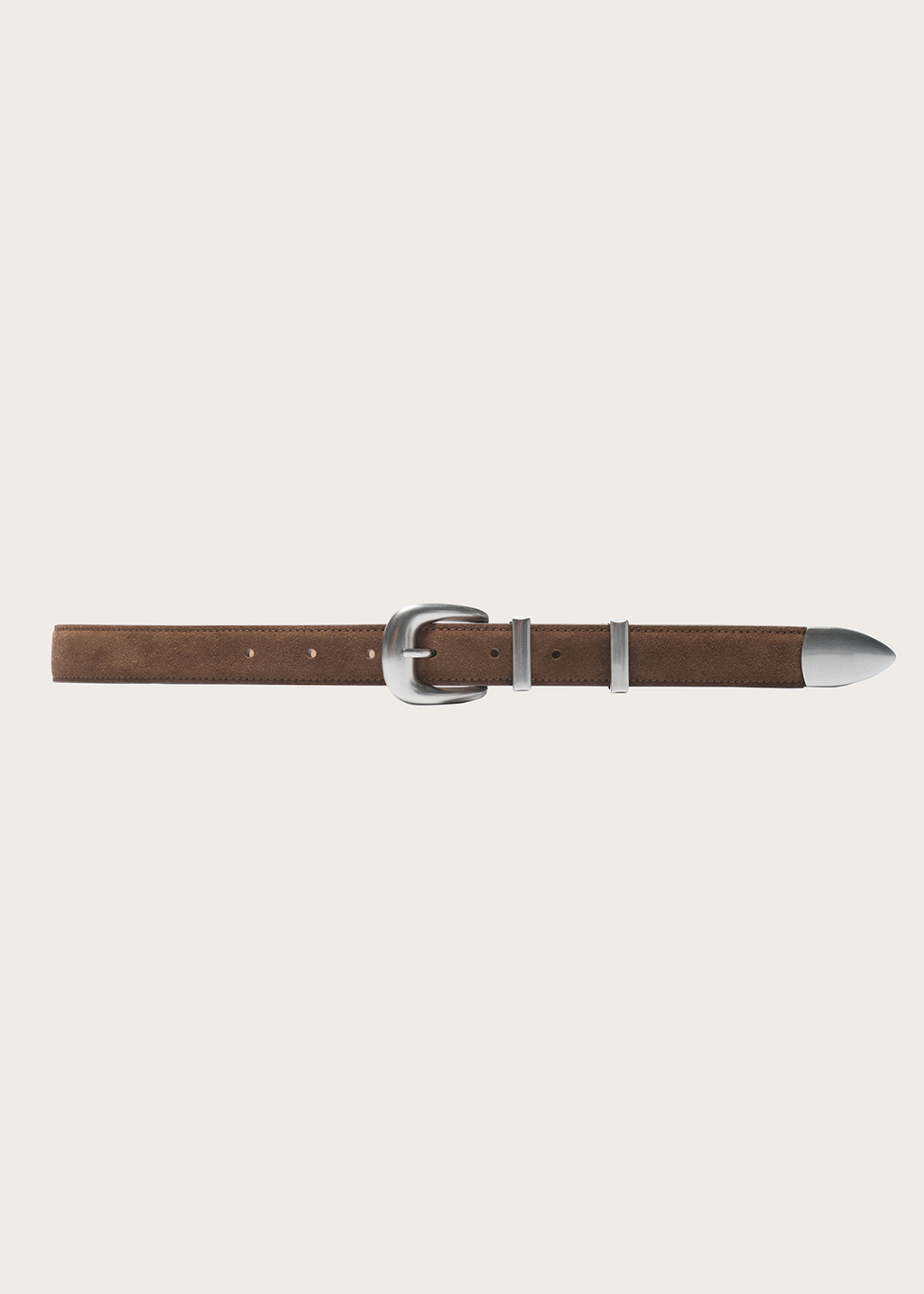 Top-Grain Cowhide Narrow Belt with Silver Buckle Brown