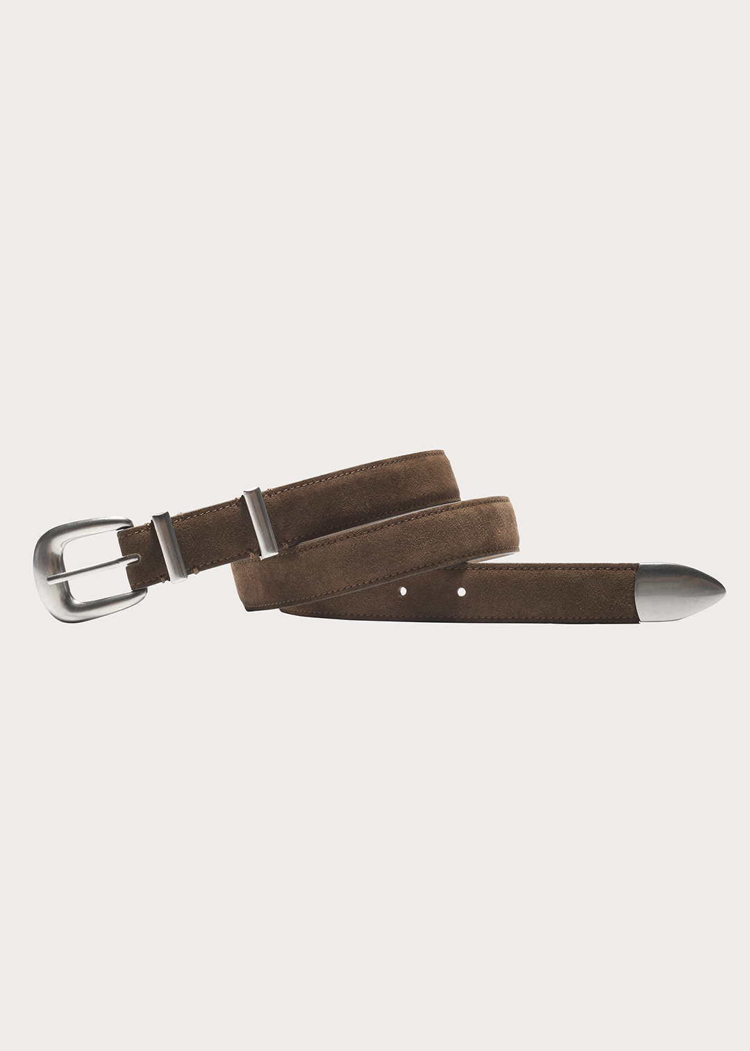 TERRA Top-grain Cowhide with Silver Buckle Narrow Belt Brown