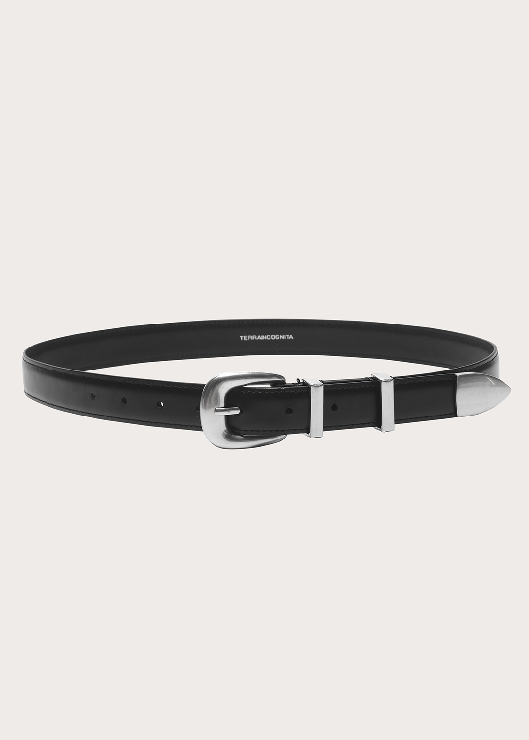 TERRA Top-grain Cowhide with Silver Buckle Narrow Belt Black