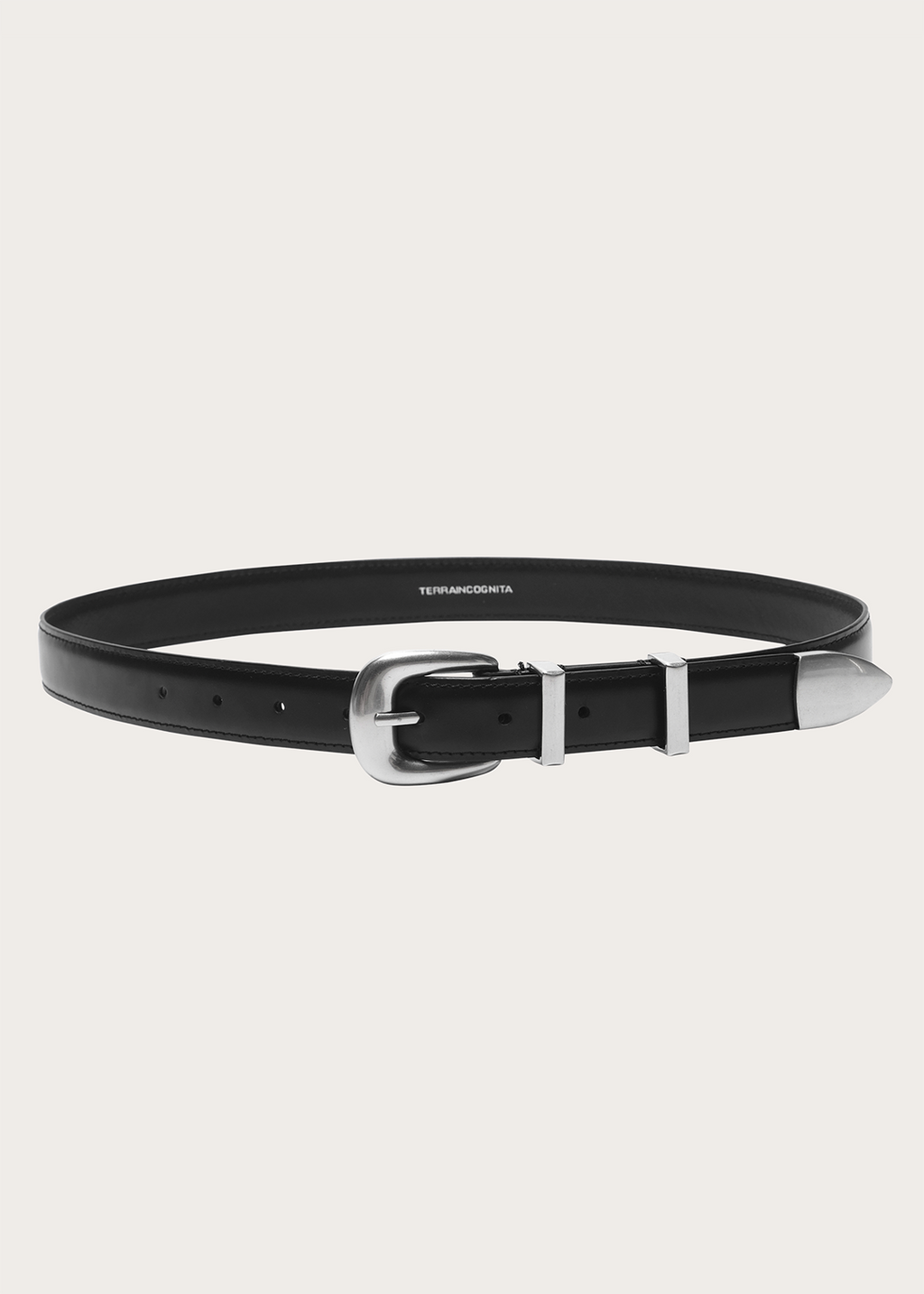 Top-Grain Cowhide Narrow Belt with Silver Buckle Black