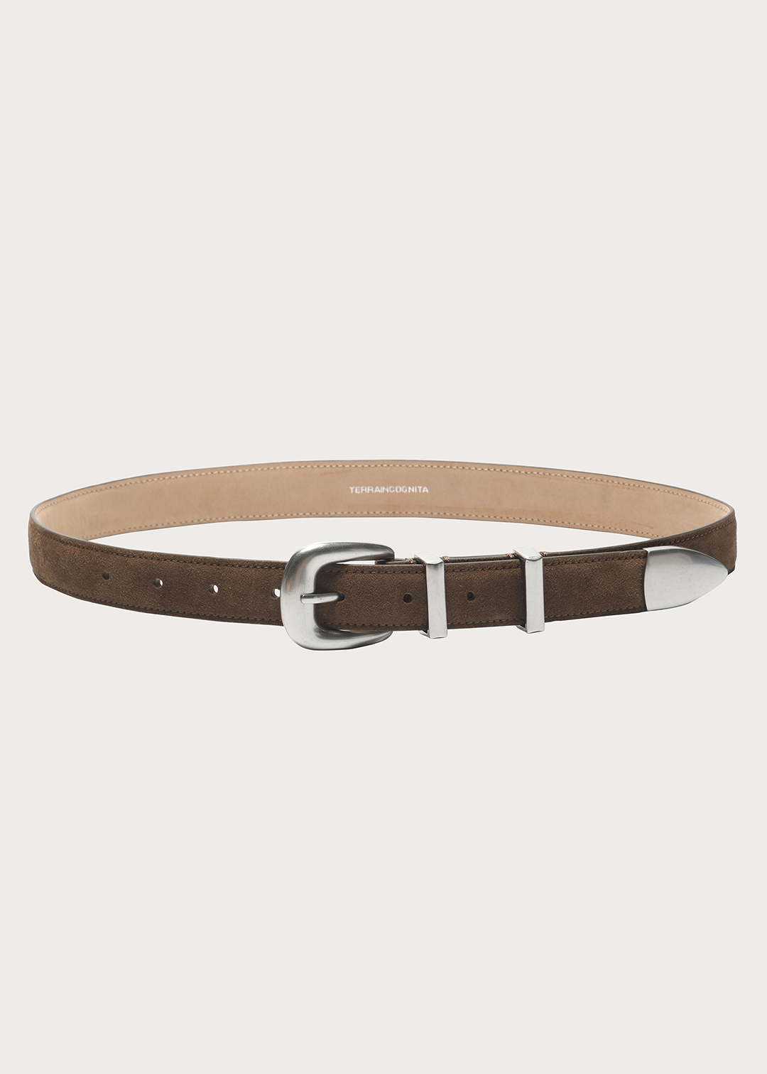 TERRA Top-grain Cowhide with Silver Buckle Narrow Belt Brown