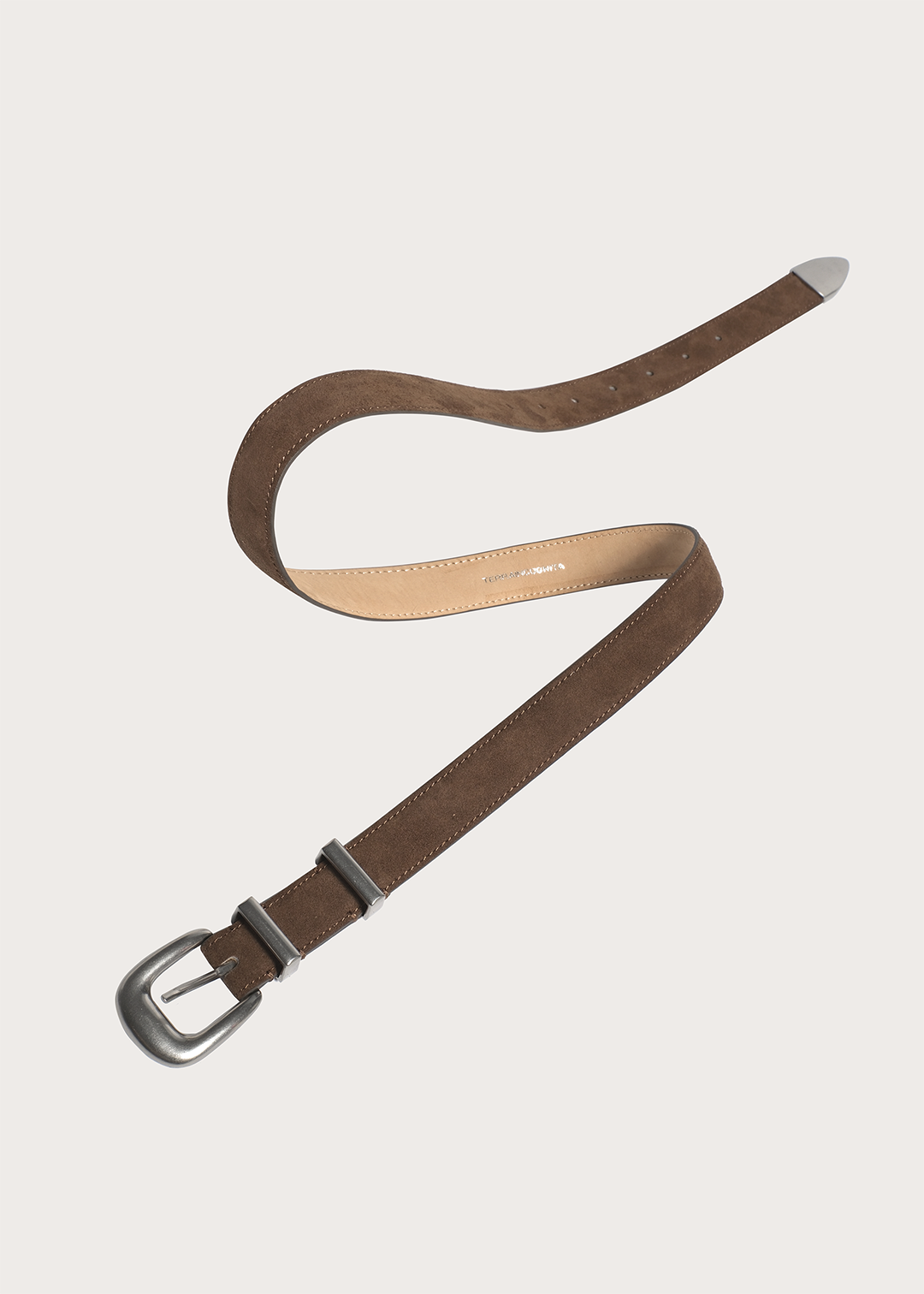 TERRA Top-grain Cowhide with Silver Buckle Narrow Belt Brown