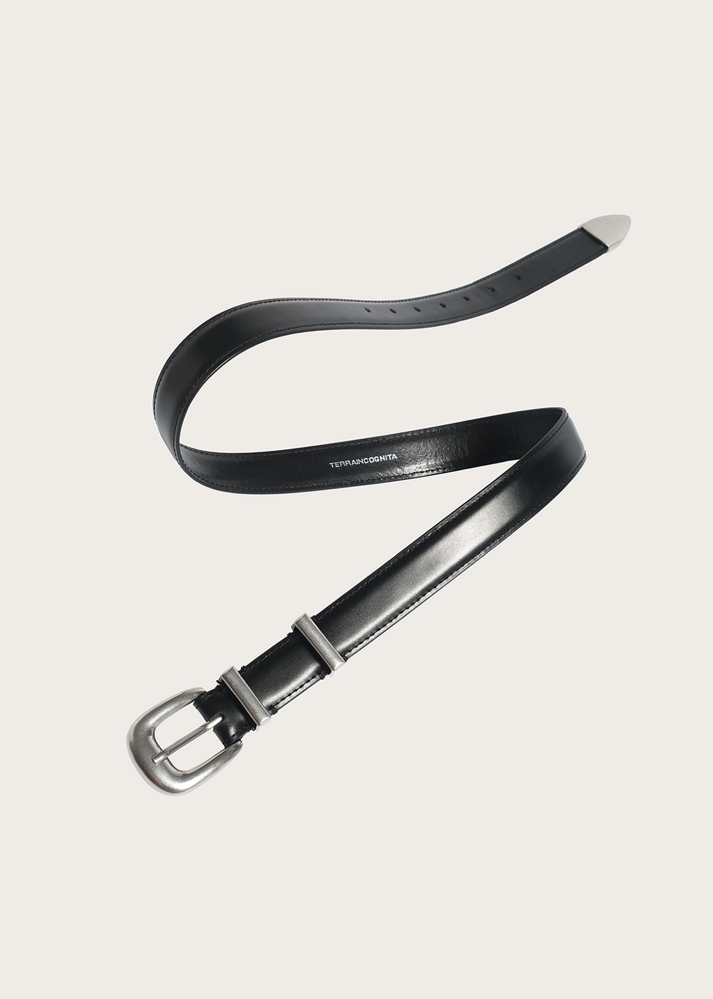 Top-Grain Cowhide Narrow Belt with Silver Buckle Black