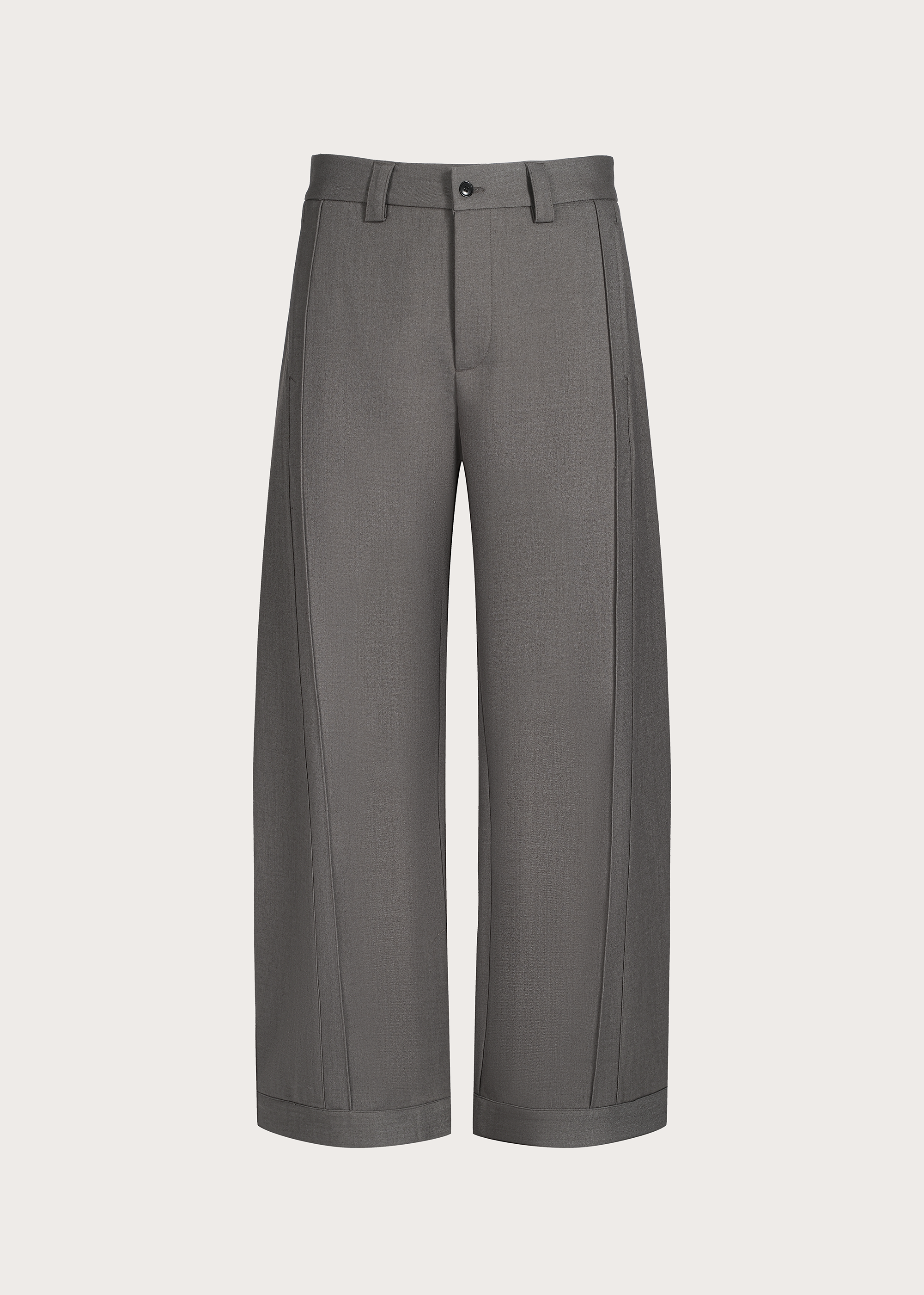 Three-dimensional quilted pleated design silhouette trousers Grey brown