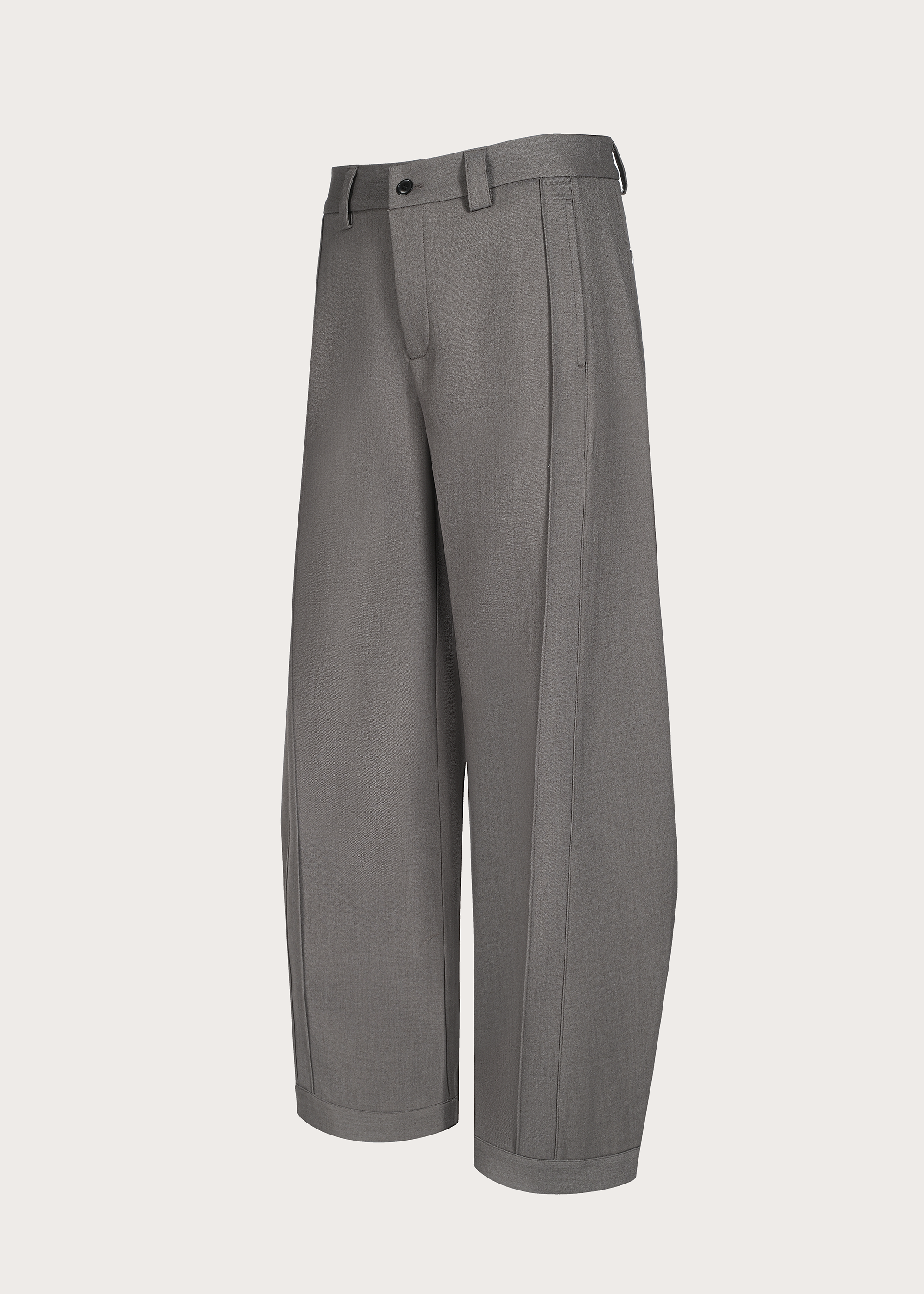 Three-dimensional quilted pleated design silhouette trousers Grey brown