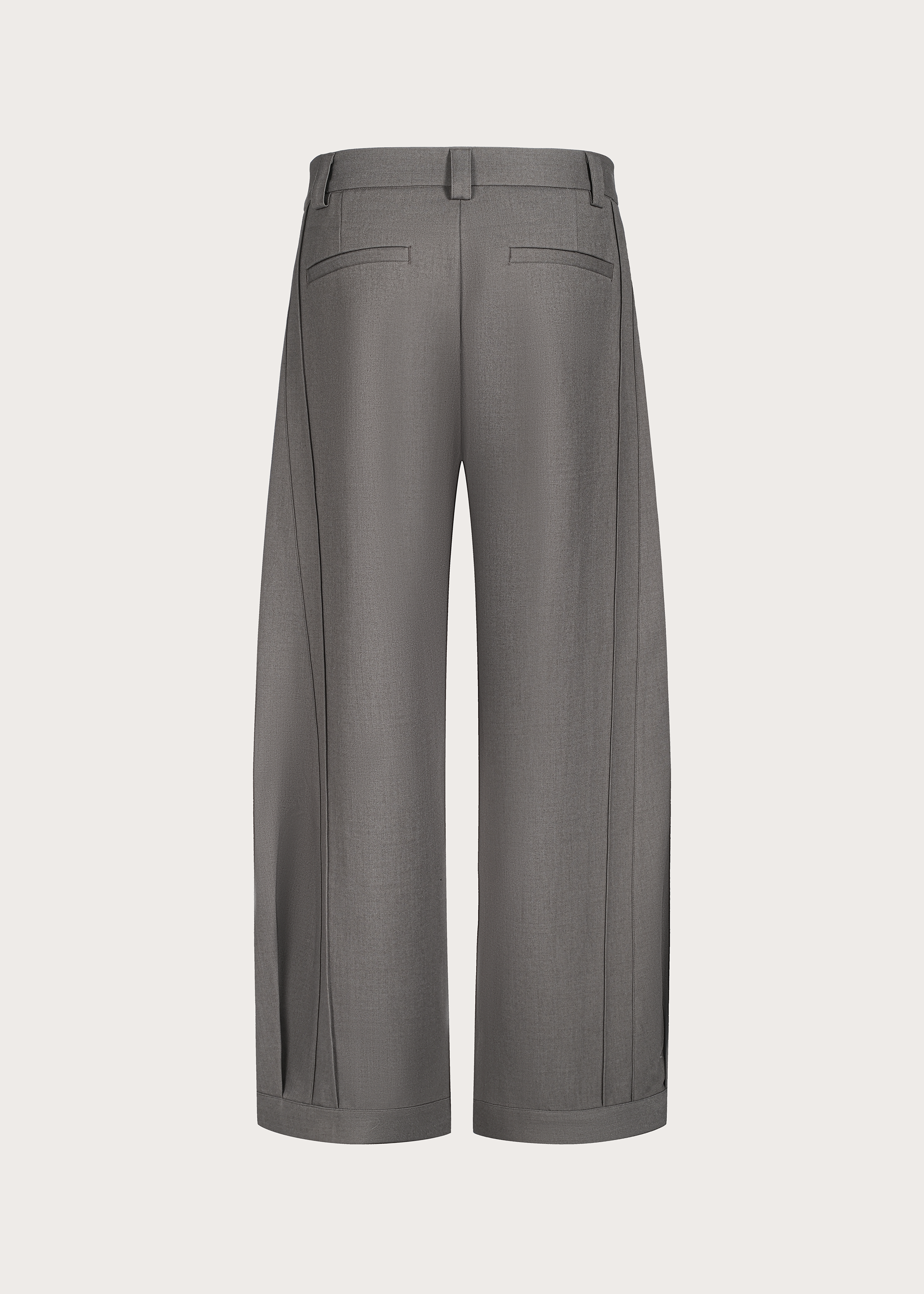 Three-dimensional quilted pleated design silhouette trousers Grey brown