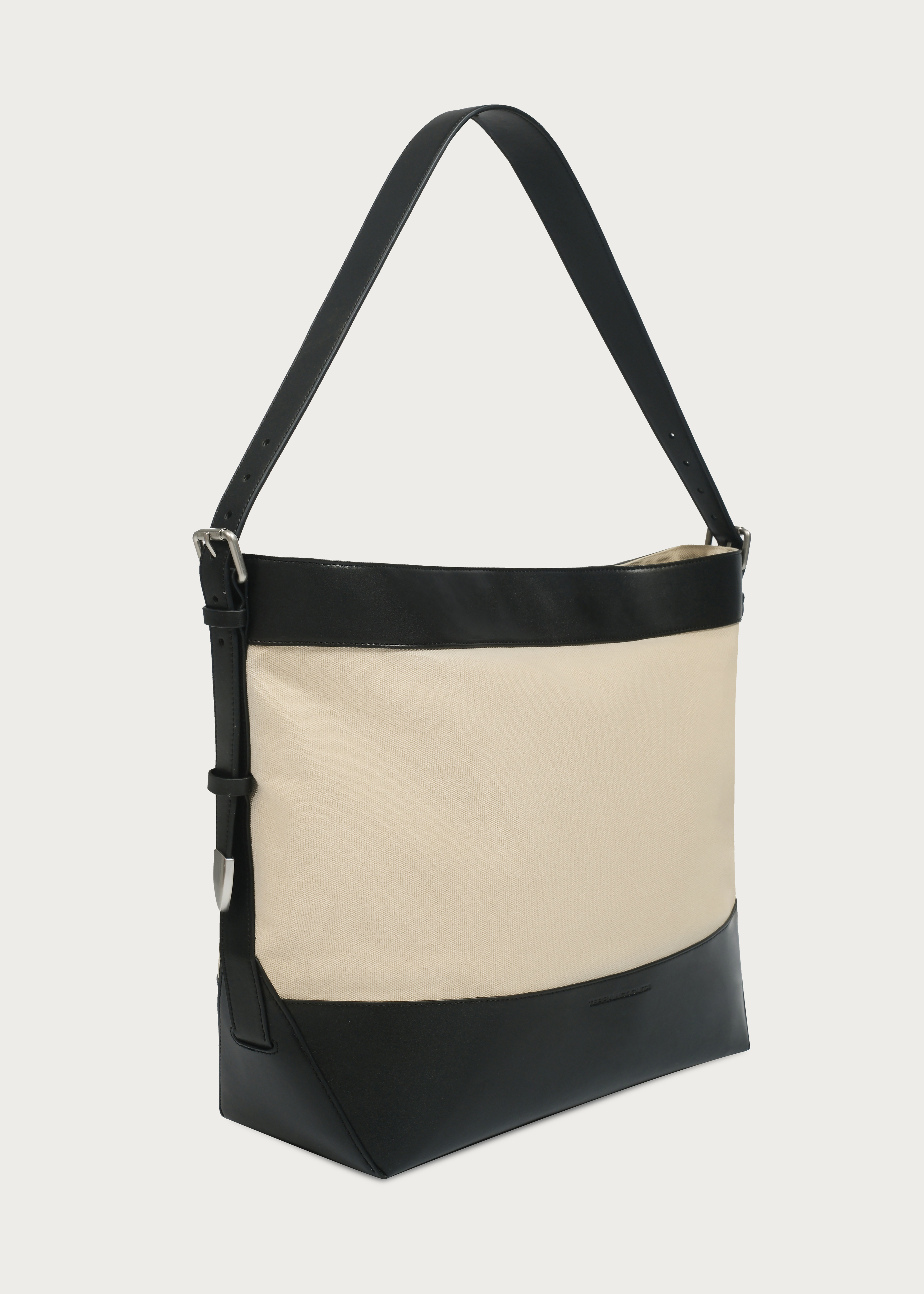 Tote bag Microfiber-leather Patchwork Washed distressed canvas Light khaki