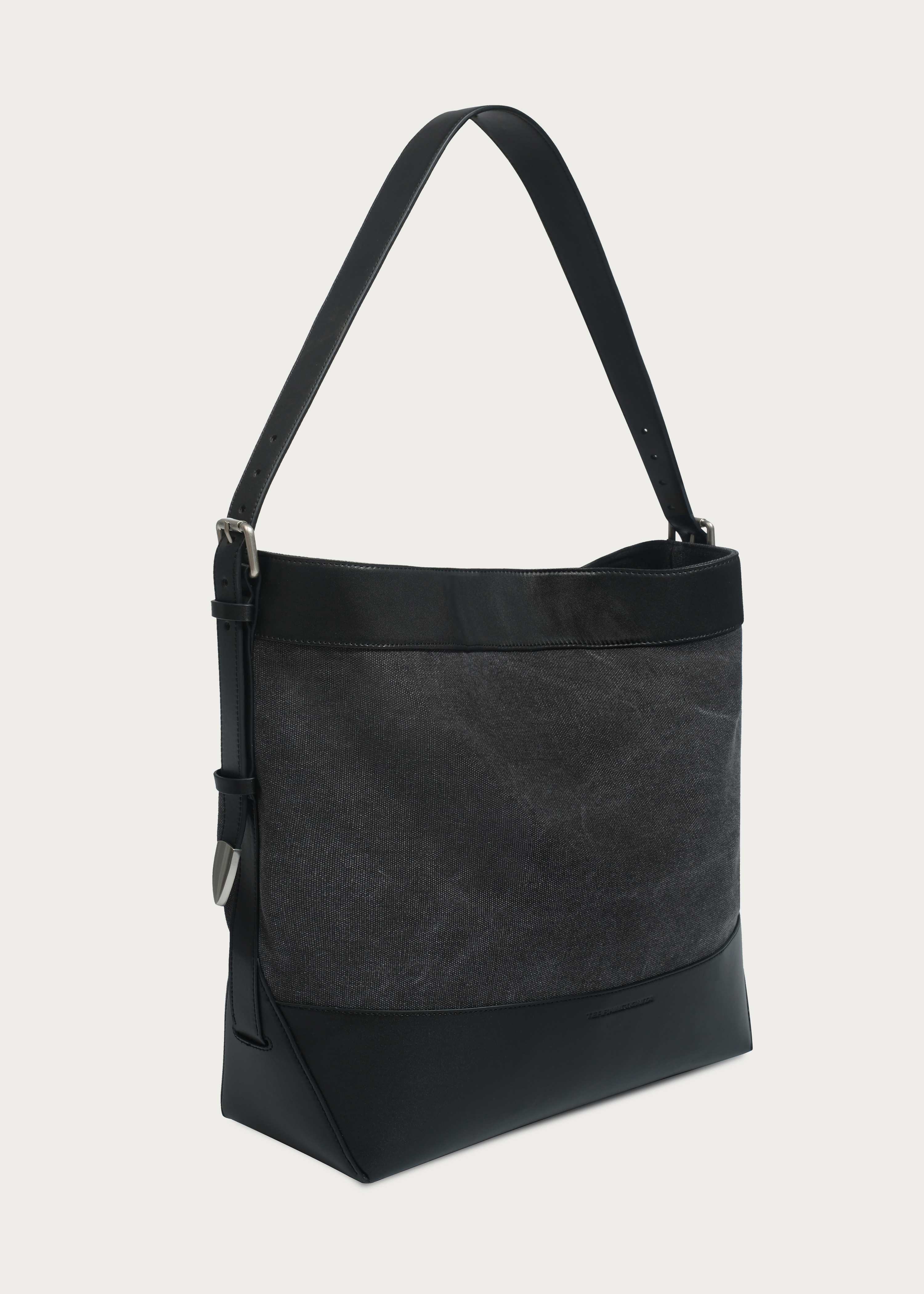 Tote bag Microfiber-leather Patchwork Washed distressed canvas Carbon black