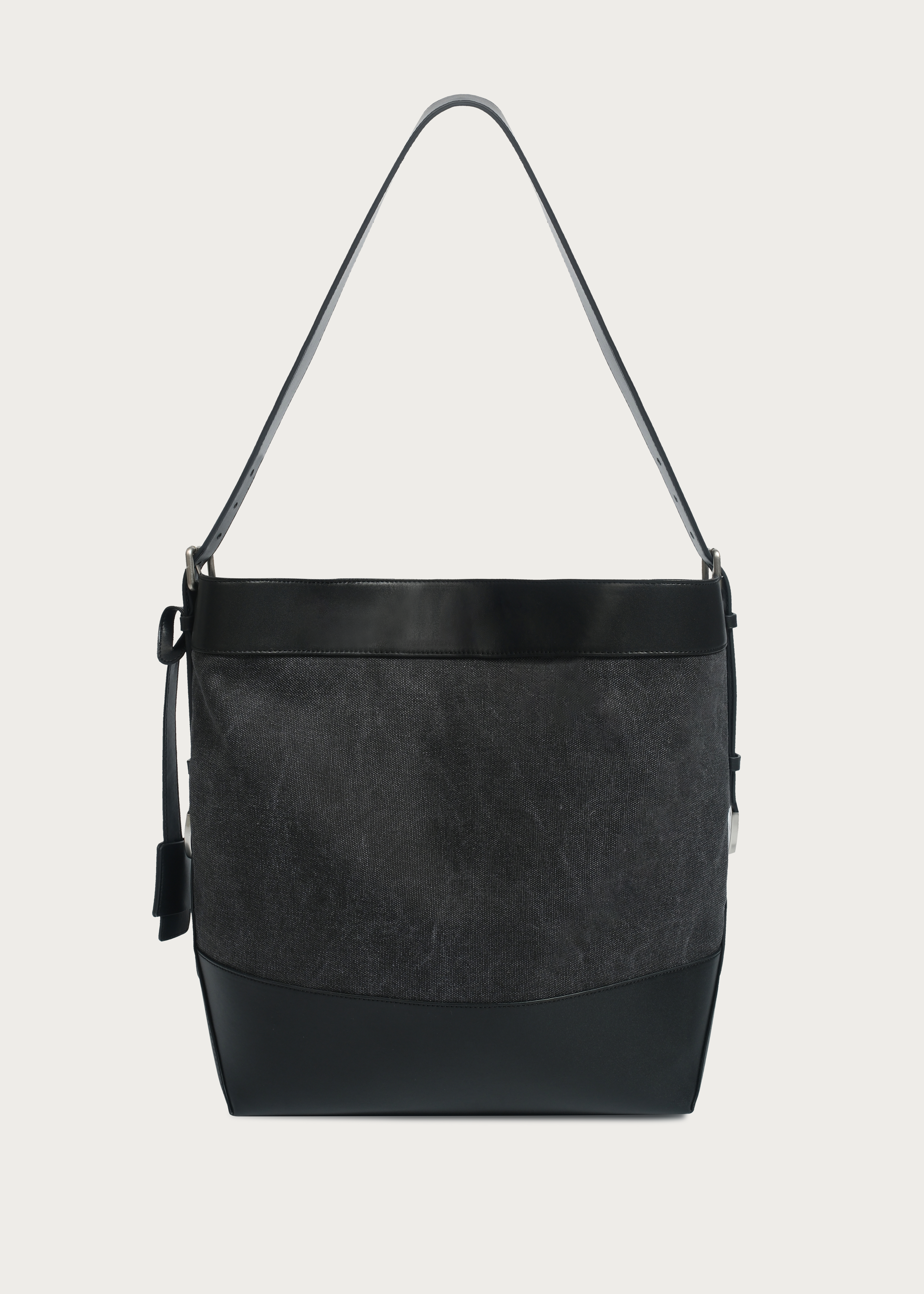 Tote bag Microfiber-leather Patchwork Washed distressed canvas Carbon black