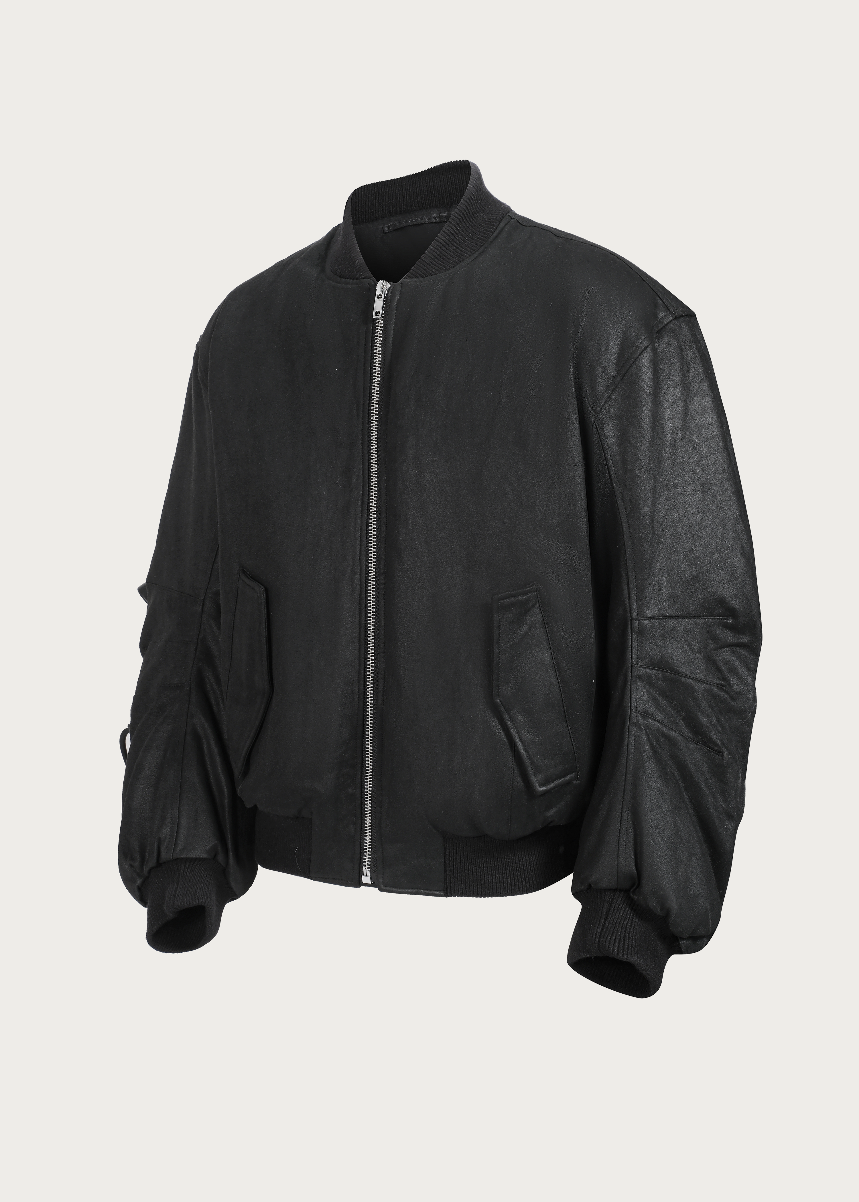 Down Jacket Retro waxy flight-jacket Black