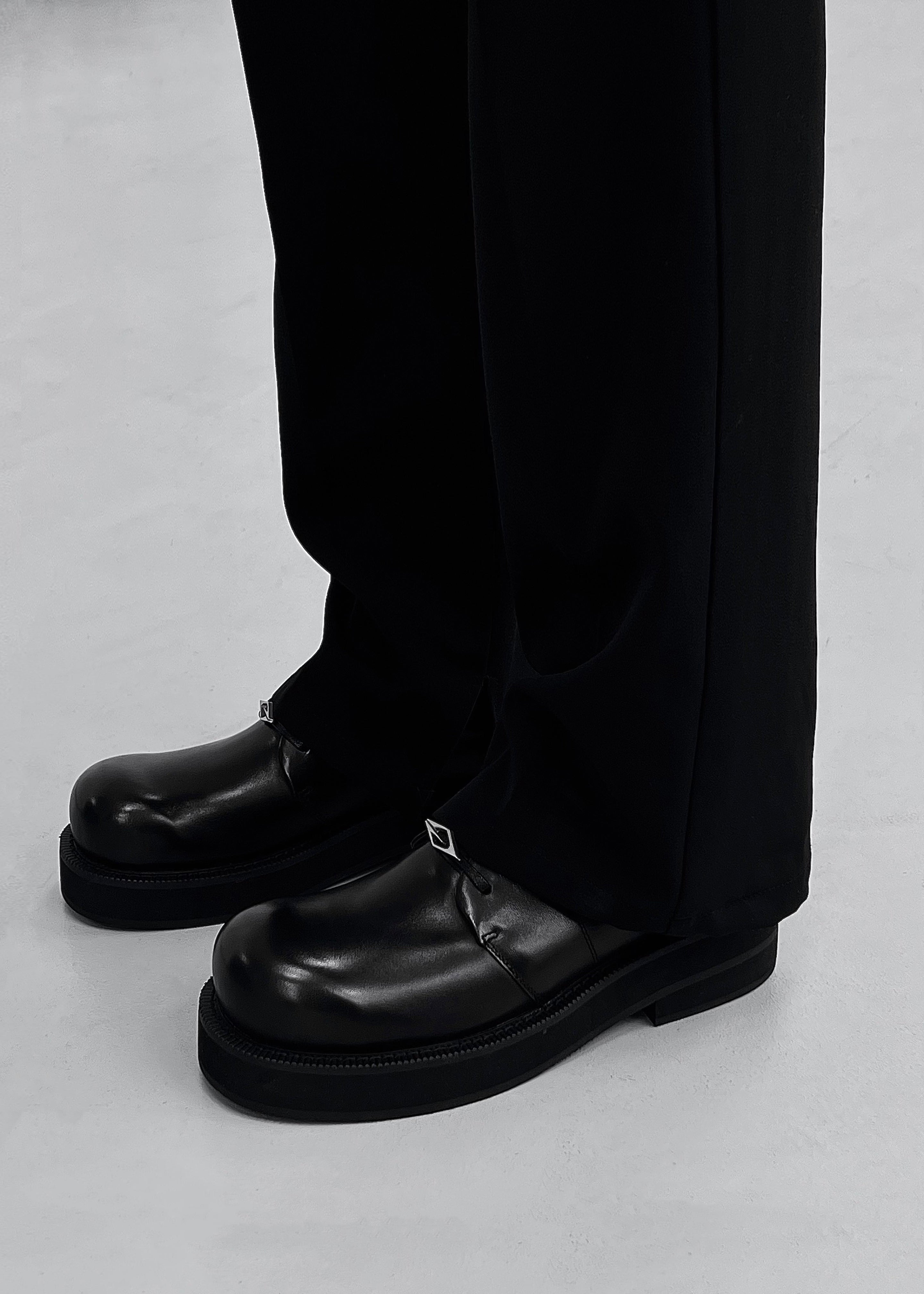Thick-Soled Leather Derby Shoes Black