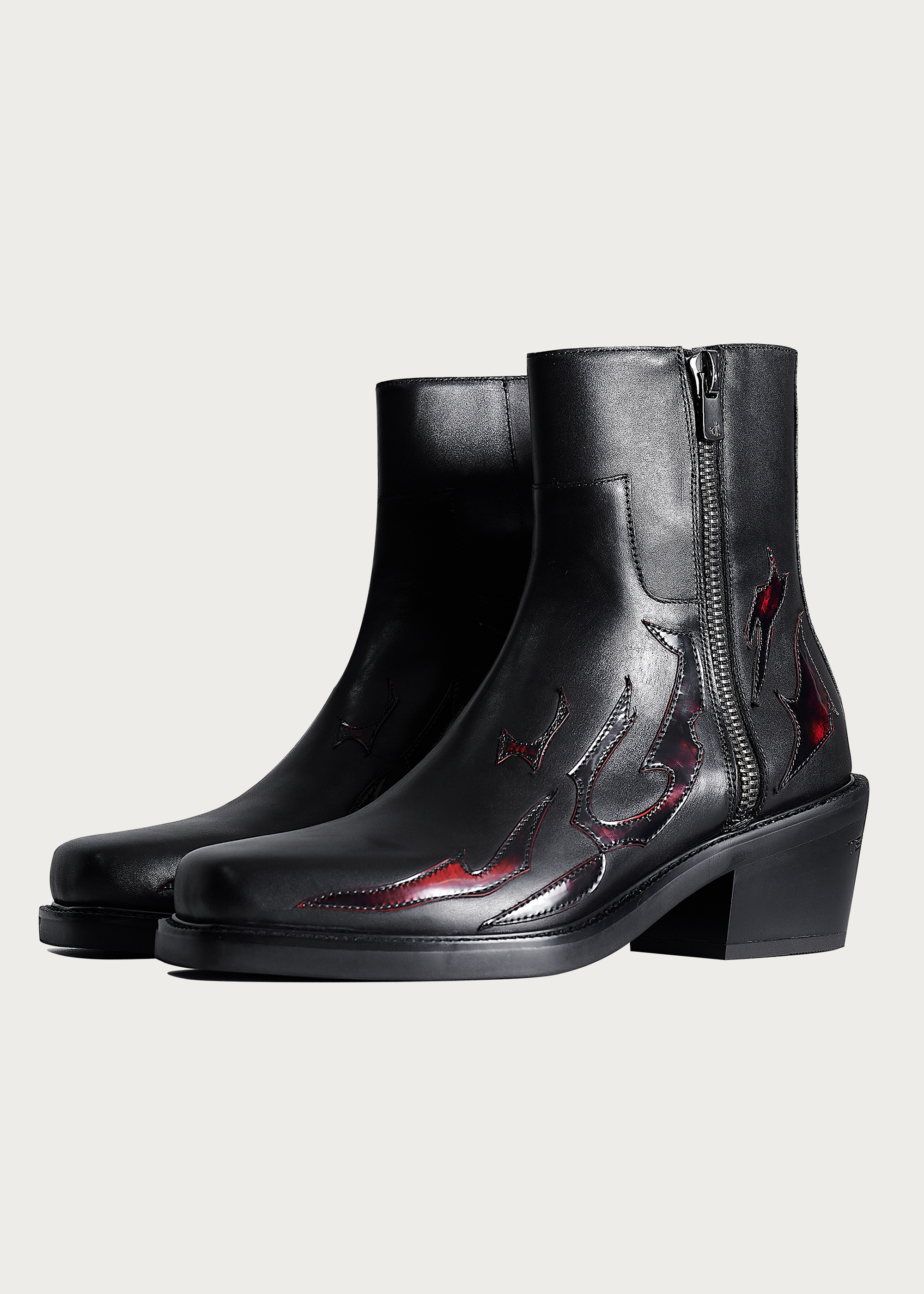 Chelsea boots Square-toe Black and Red-Flame-pattern
