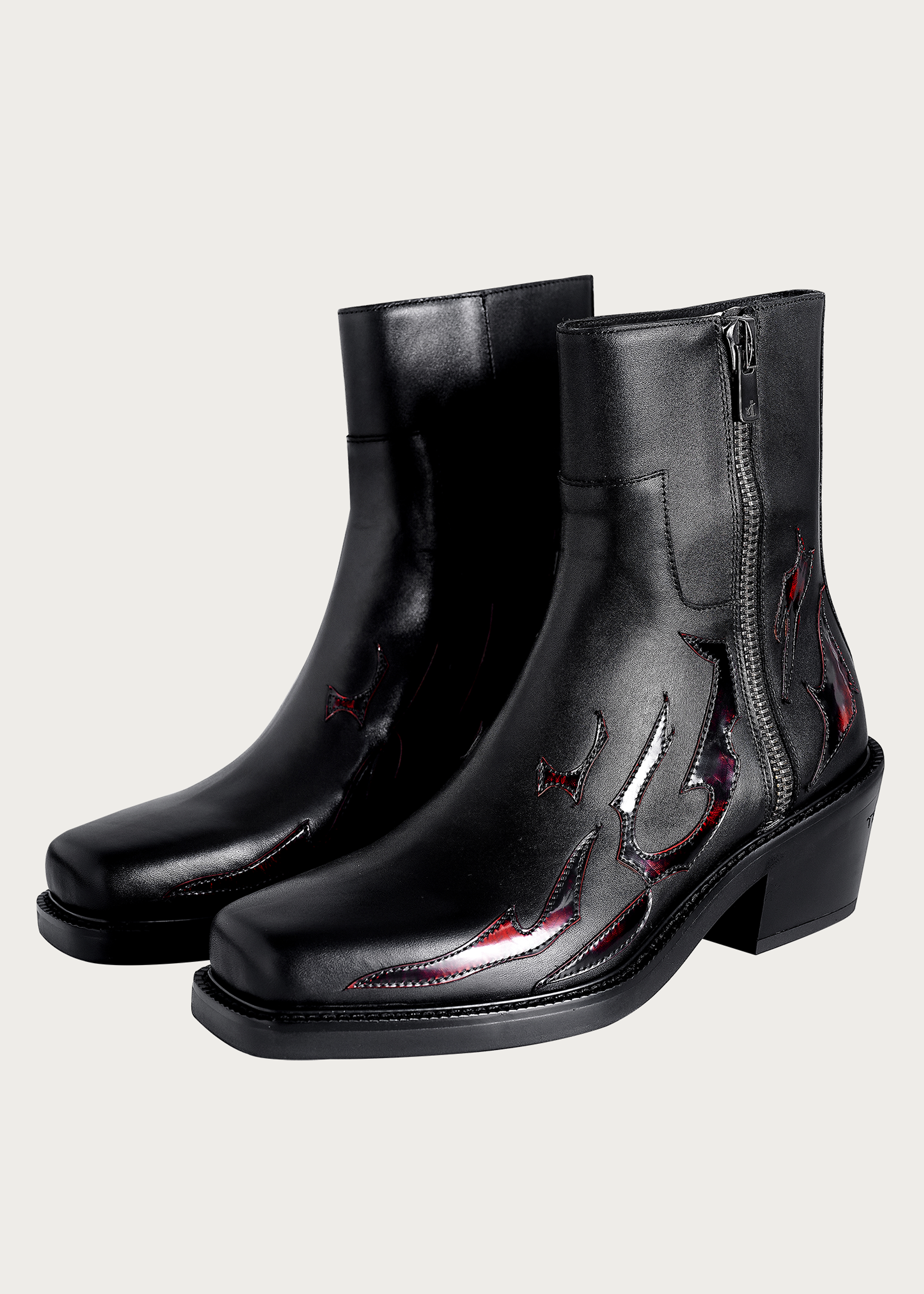 Chelsea boots Square-toe Black and Red-Flame-pattern