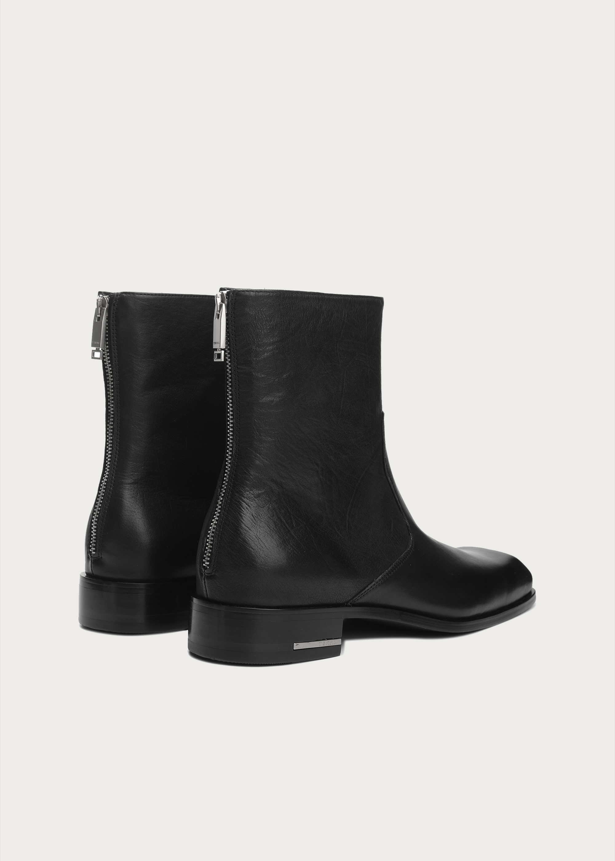 Beveled Square-Toe Horsehide Ankle Boots Black