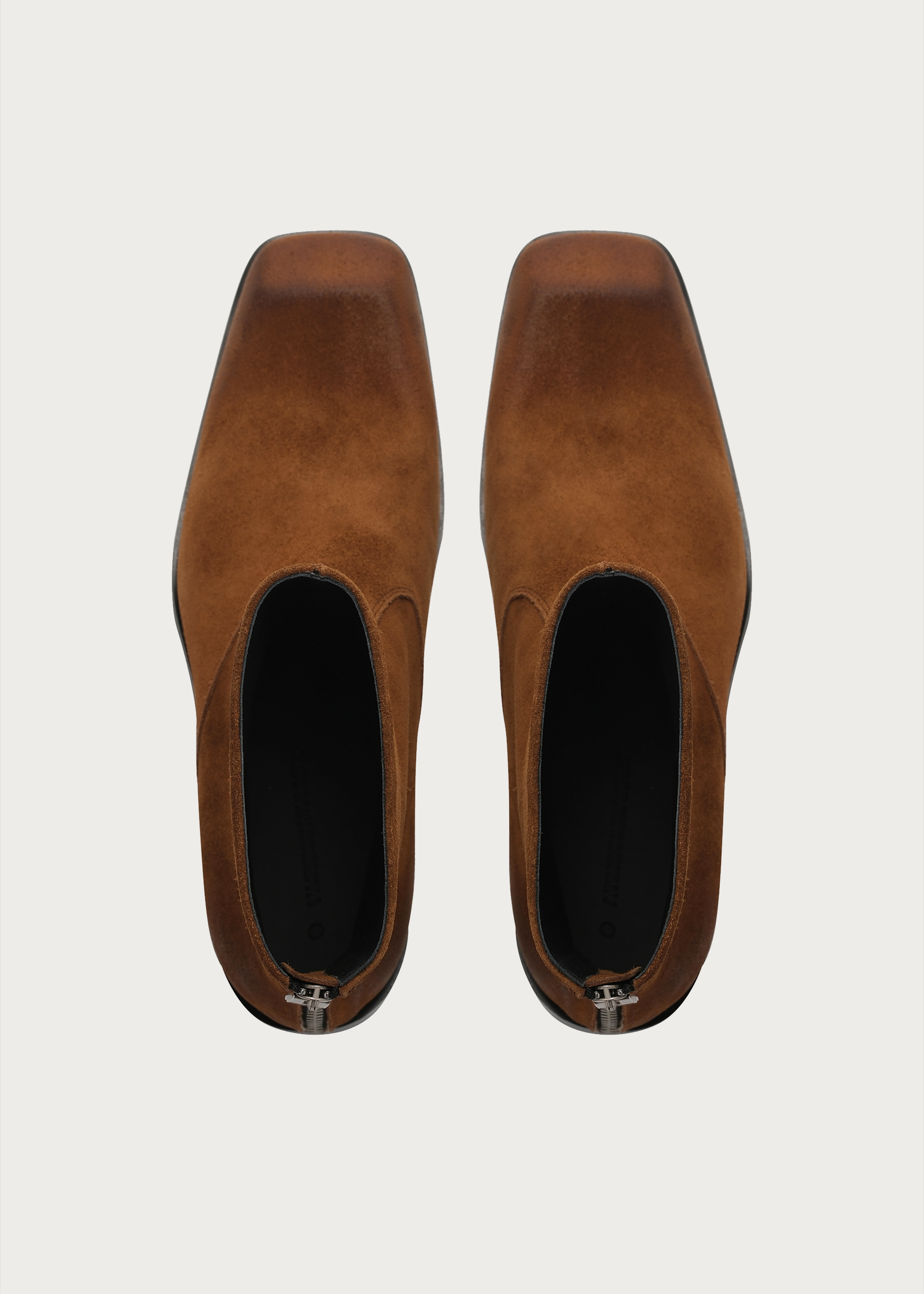 Beveled Square-Toe Cowhide Ankle Boots Brown