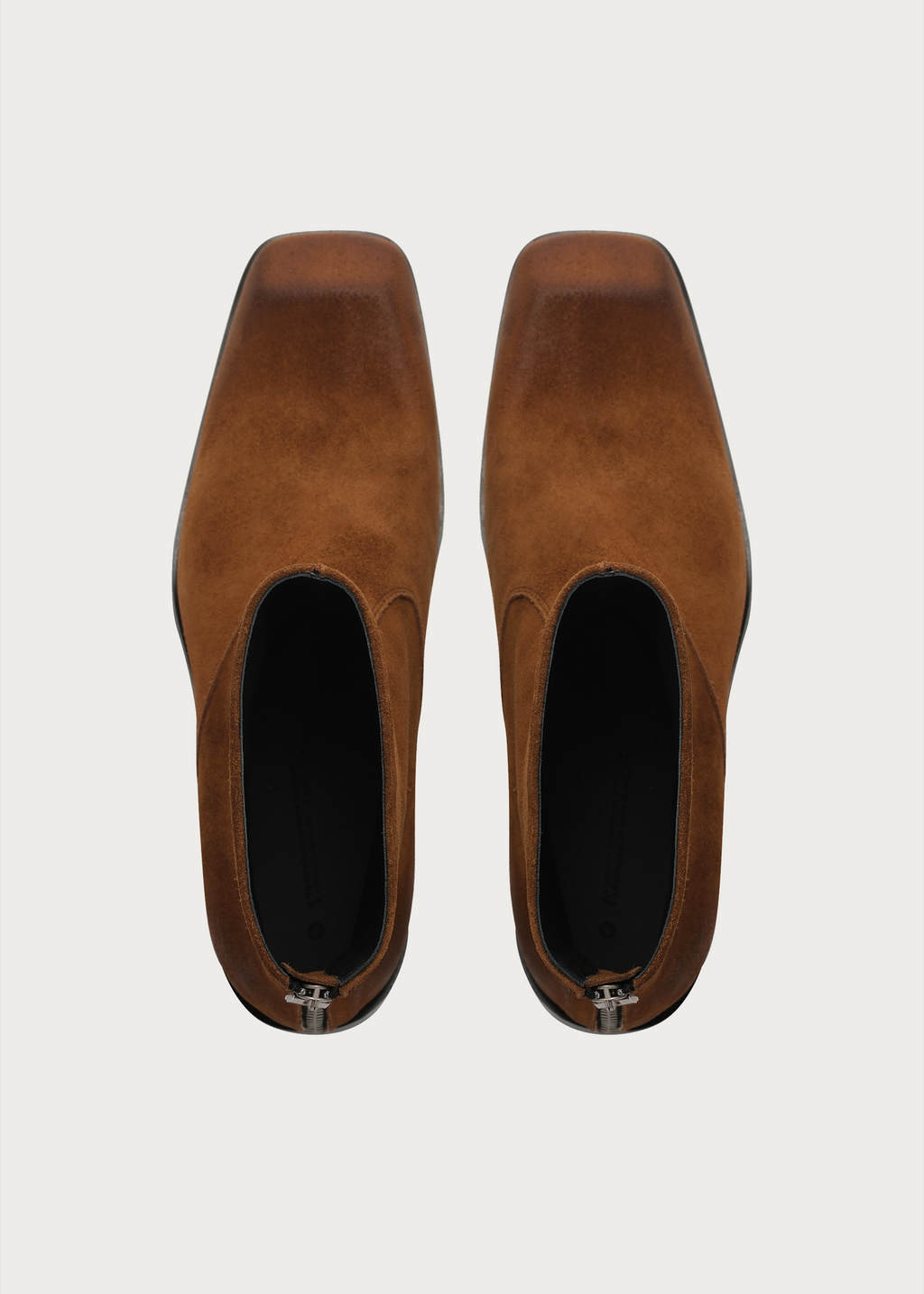 Beveled Square-Toe Cowhide Ankle Boots Brown