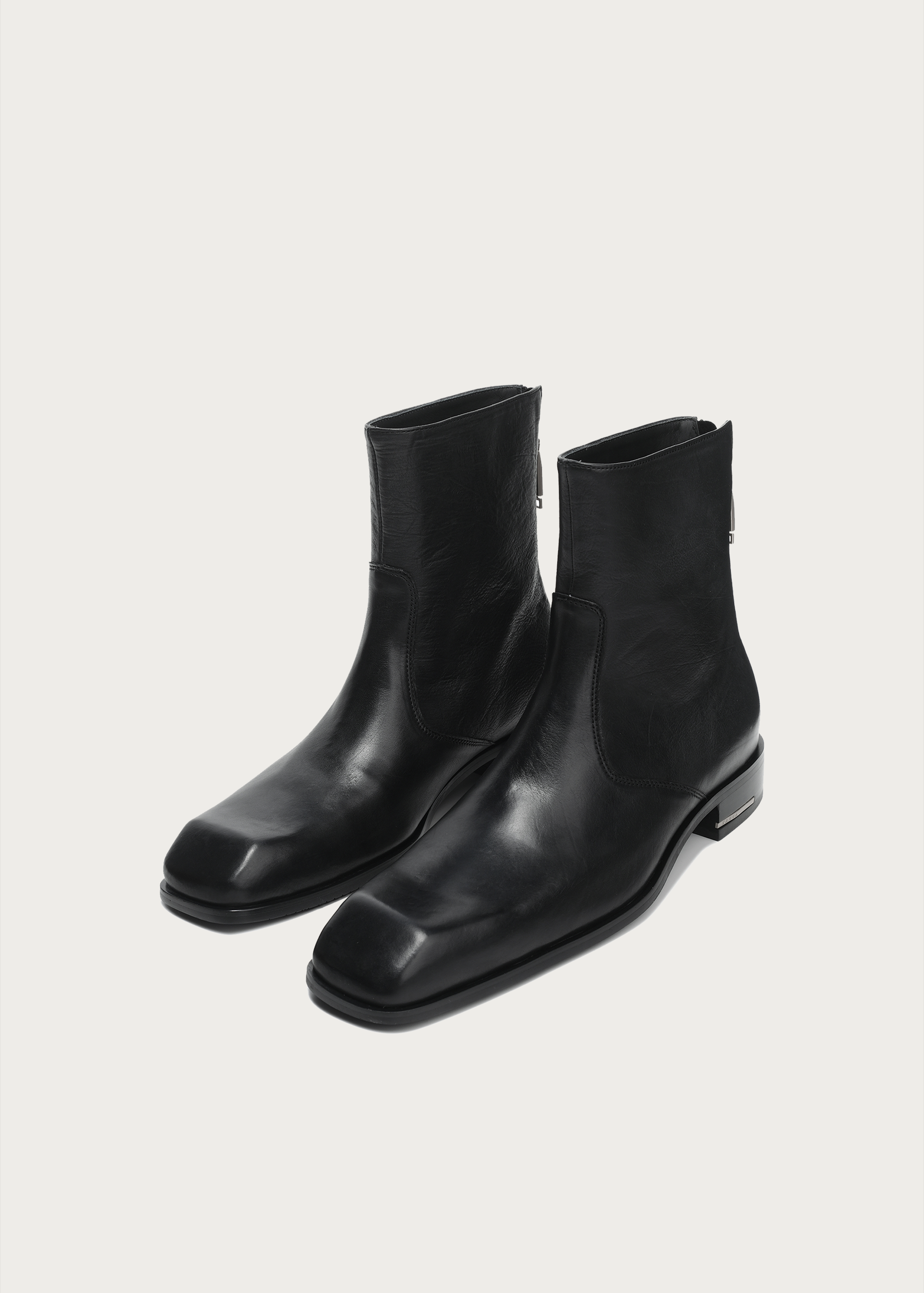 Beveled Square-Toe Horsehide Ankle Boots Black