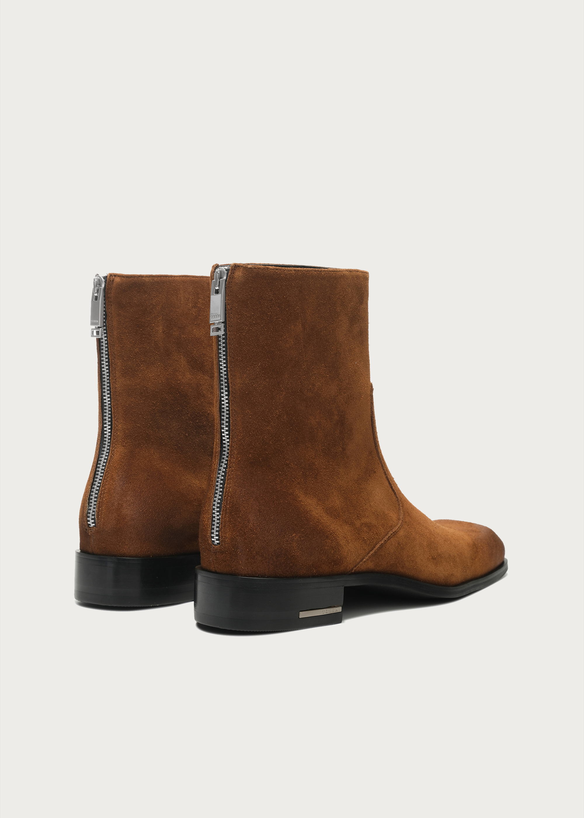 Beveled Square-Toe Cowhide Ankle Boots Brown