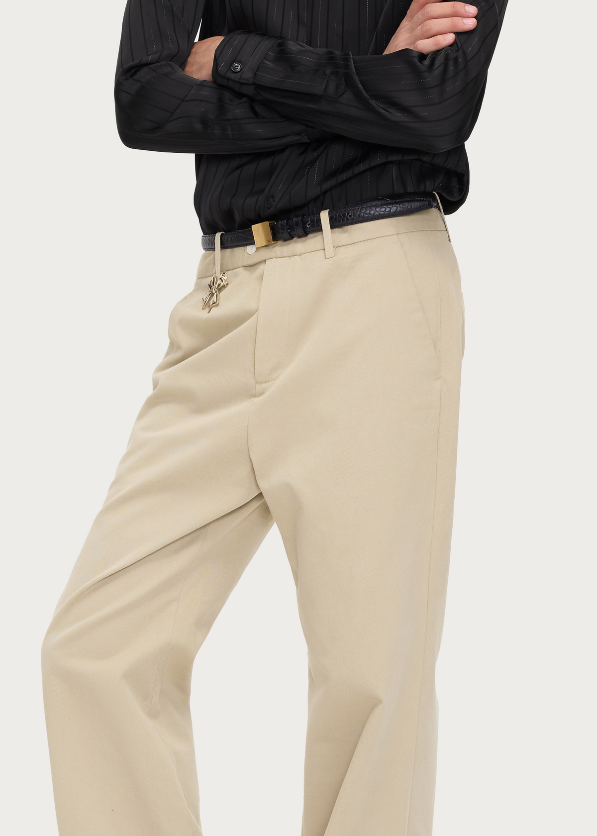 Croc-Embossed Buckle Leather Belt Golden
